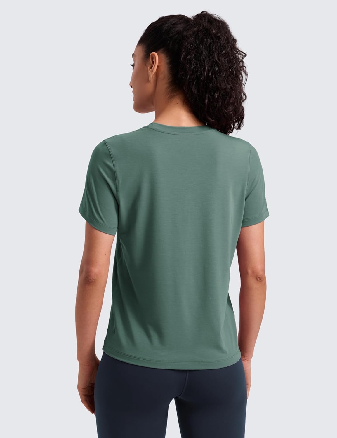 image:imageCRZ YOGA Quick Dry Workout Tops for Women Hip Length Athletic Running Gym Yoga Short Sleeve Shirts Crewneck Basic TeesGraphite Green
