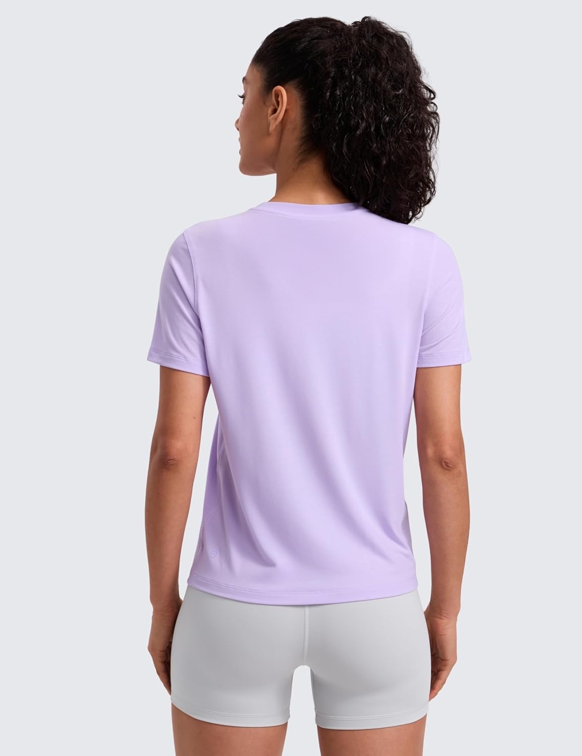 image:imageCRZ YOGA Quick Dry Workout Tops for Women Hip Length Athletic Running Gym Yoga Short Sleeve Shirts Crewneck Basic TeesLavender Frost