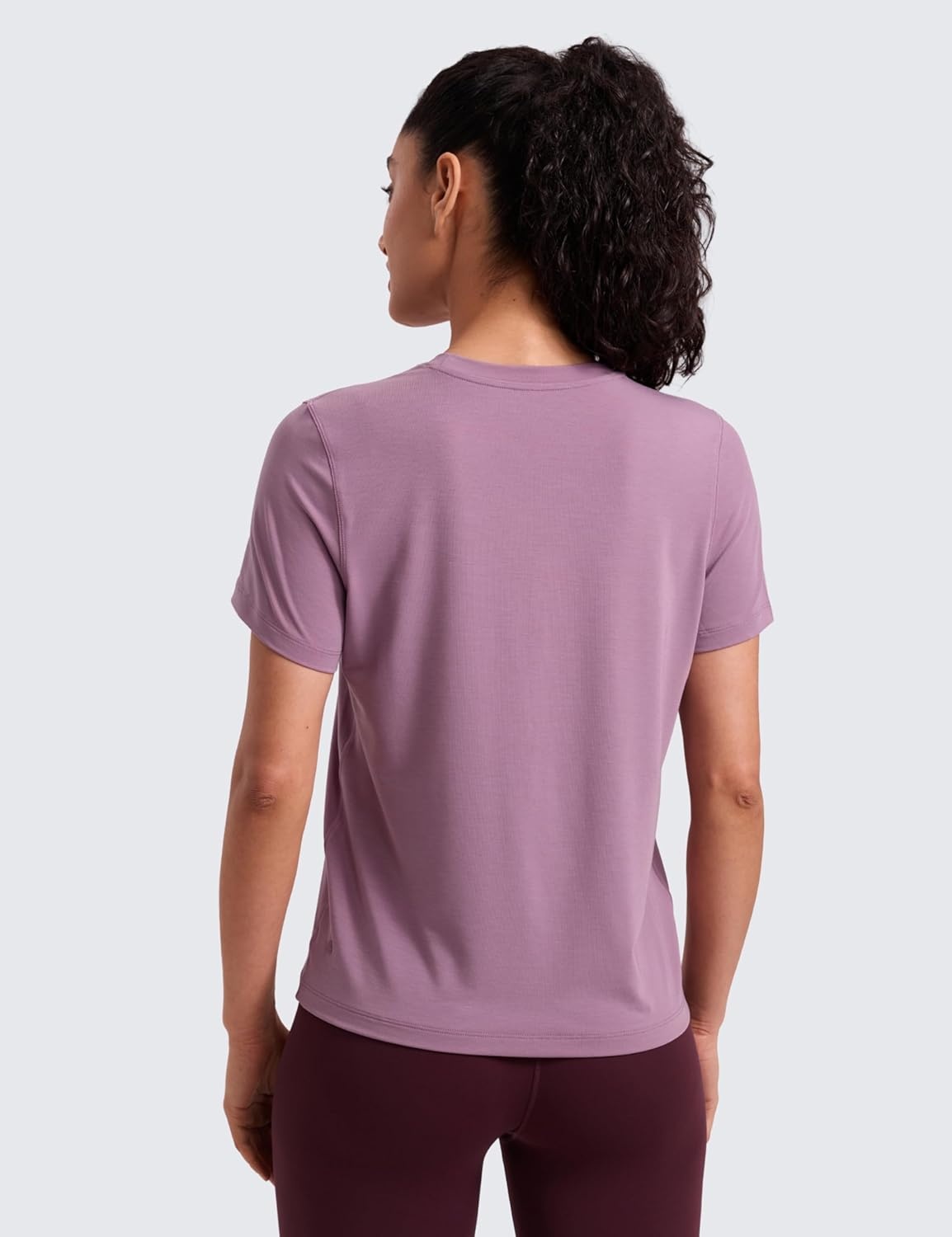 image:imageCRZ YOGA Quick Dry Workout Tops for Women Hip Length Athletic Running Gym Yoga Short Sleeve Shirts Crewneck Basic TeesLight Lavender