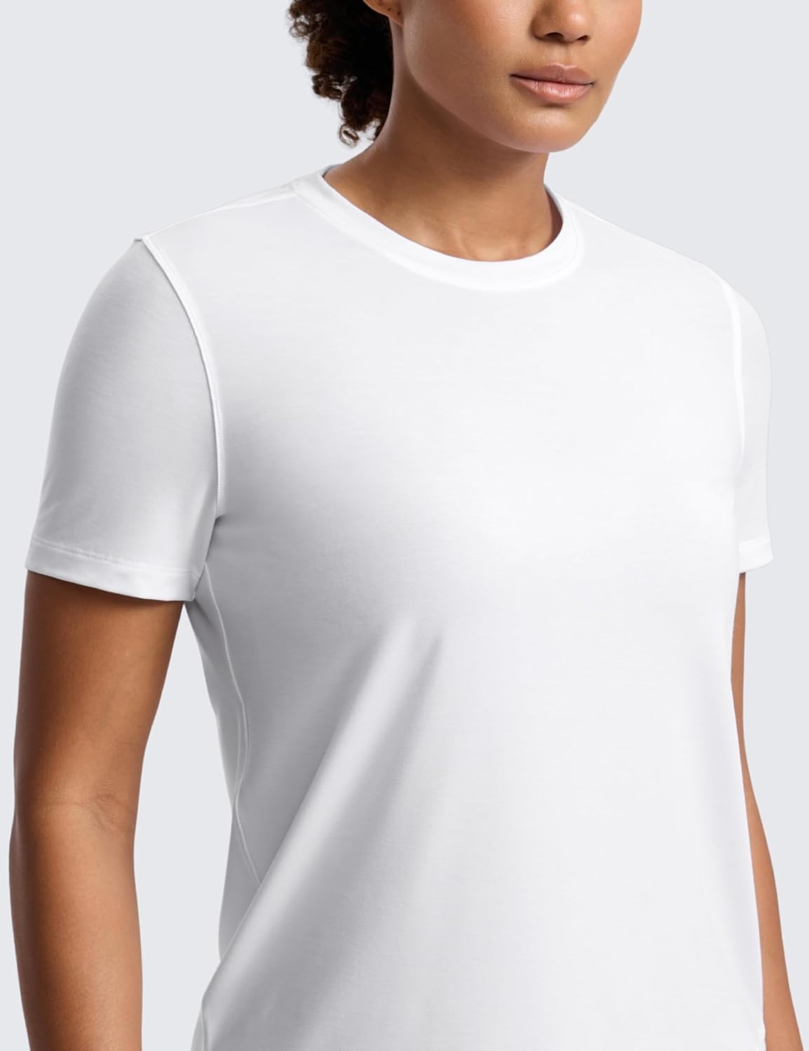 image:imageCRZ YOGA Quick Dry Workout Tops for Women Hip Length Athletic Running Gym Yoga Short Sleeve Shirts Crewneck Basic TeesWhite