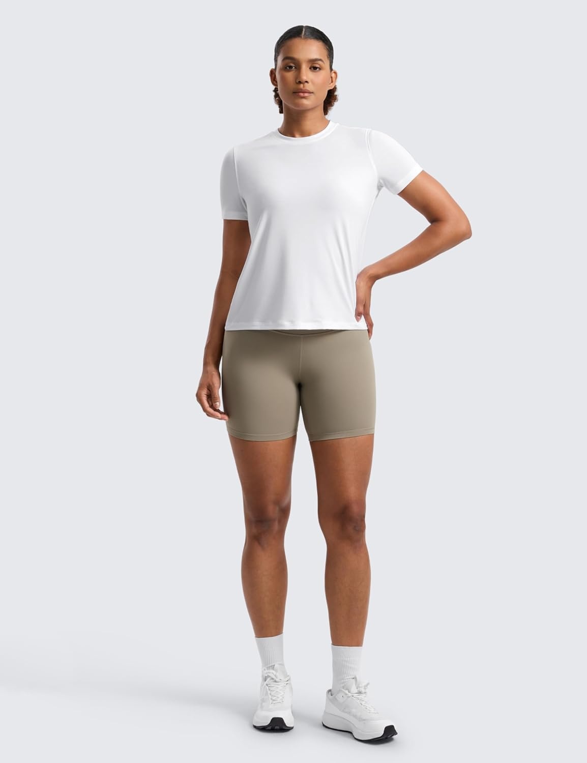 image:imageCRZ YOGA Quick Dry Workout Tops for Women Hip Length Athletic Running Gym Yoga Short Sleeve Shirts Crewneck Basic TeesWhite