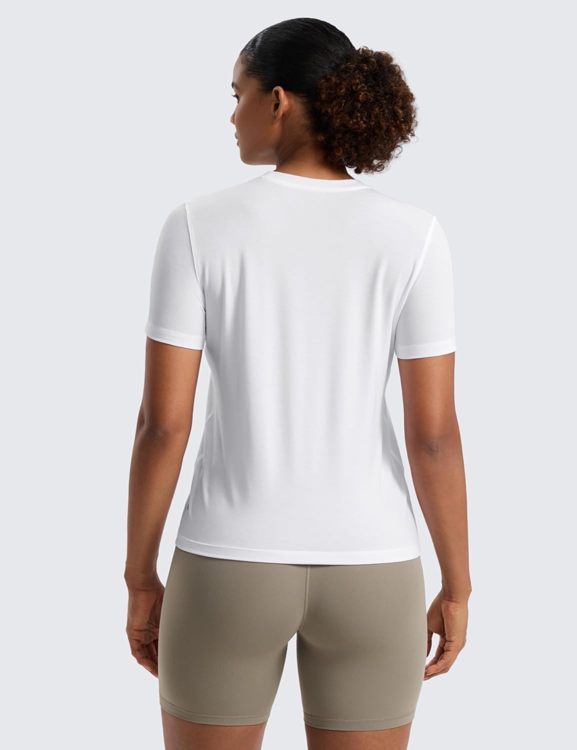 image:imageCRZ YOGA Quick Dry Workout Tops for Women Hip Length Athletic Running Gym Yoga Short Sleeve Shirts Crewneck Basic TeesWhite