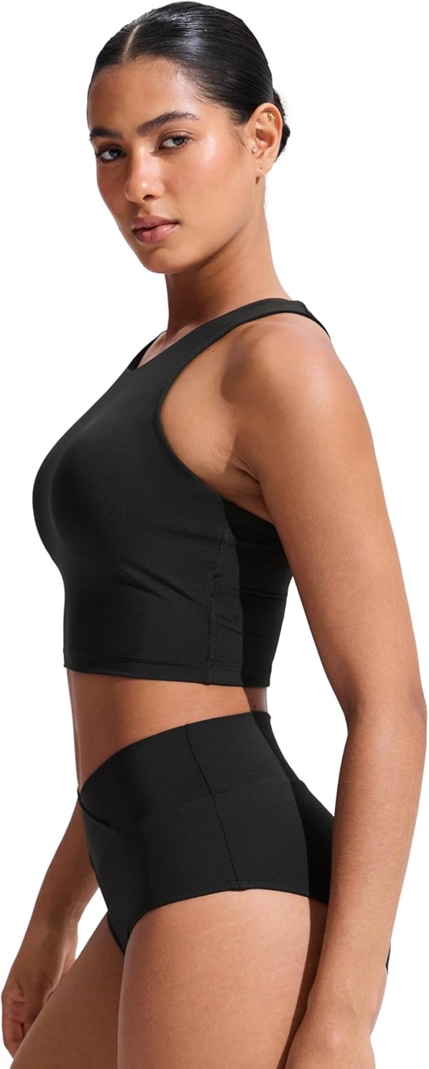 image:imageCRZ YOGA Racerback Bikini Tops for Women Padded High Neck Modest Swim Sports Bathing BraBlack