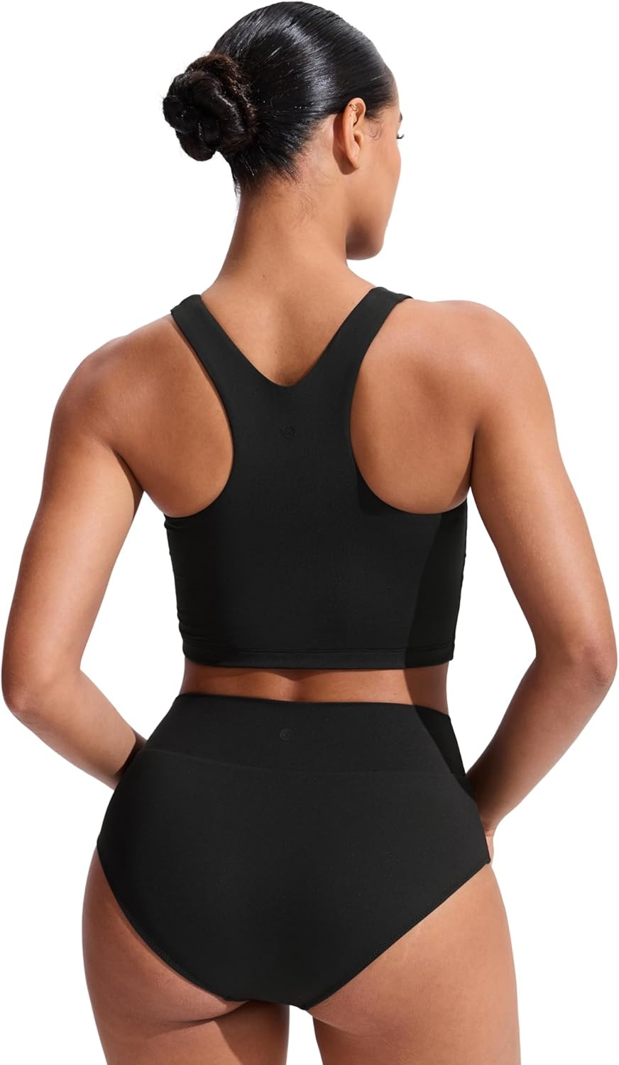 image:imageCRZ YOGA Racerback Bikini Tops for Women Padded High Neck Modest Swim Sports Bathing BraBlack