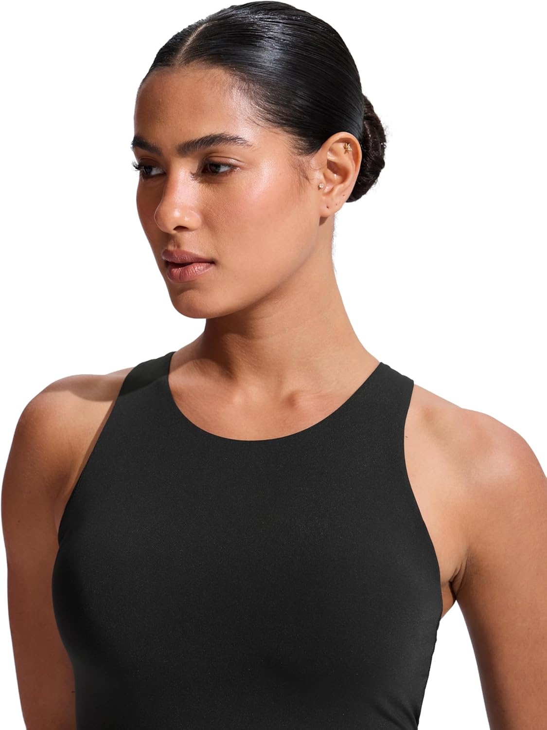image:imageCRZ YOGA Racerback Bikini Tops for Women Padded High Neck Modest Swim Sports Bathing BraBlack