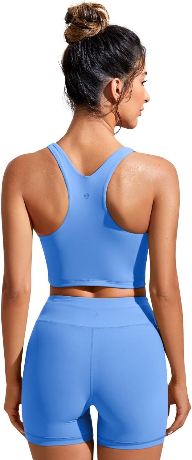 image:imageCRZ YOGA Racerback Bikini Tops for Women Padded High Neck Modest Swim Sports Bathing BraBlue Violet