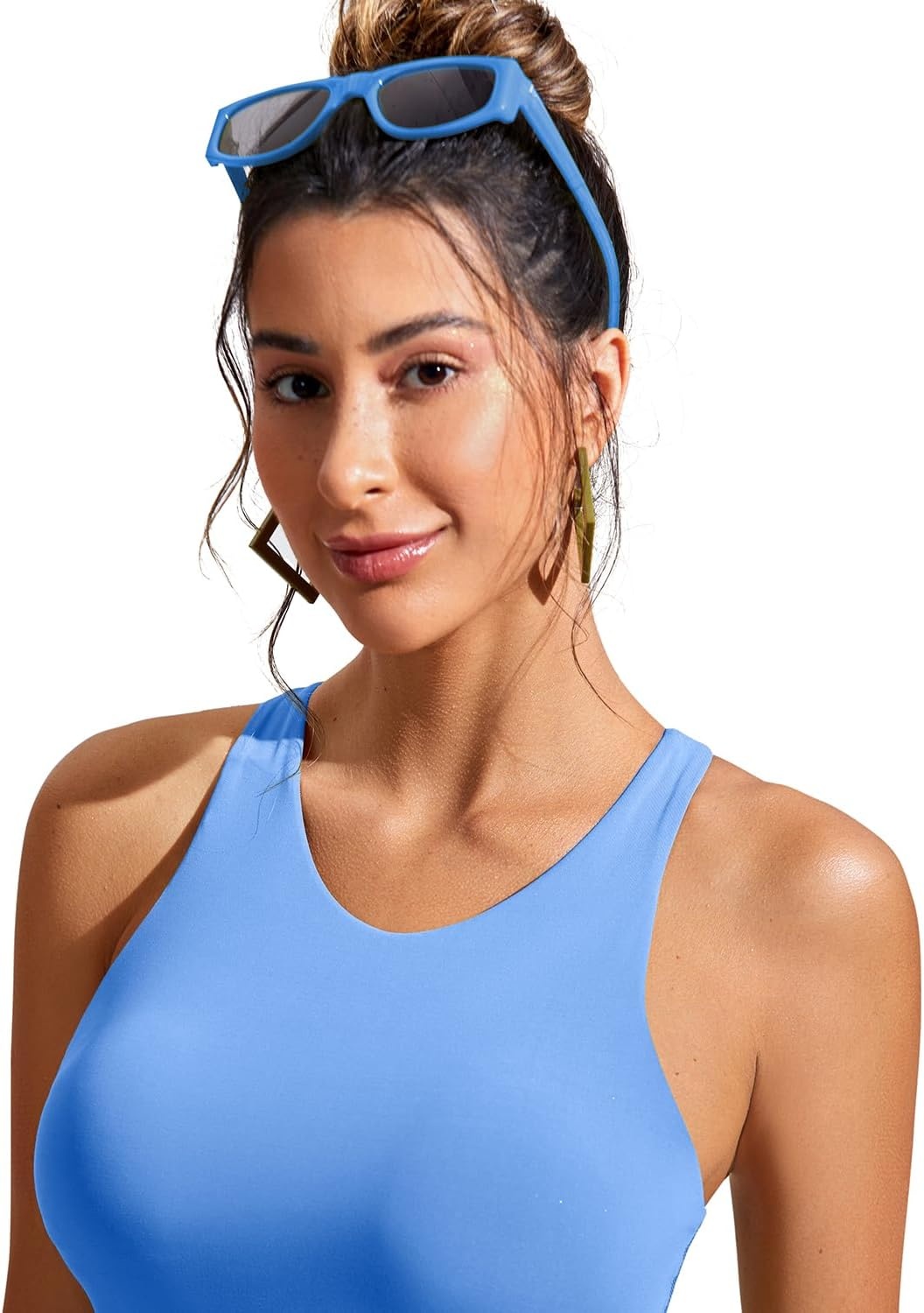 image:imageCRZ YOGA Racerback Bikini Tops for Women Padded High Neck Modest Swim Sports Bathing BraBlue Violet