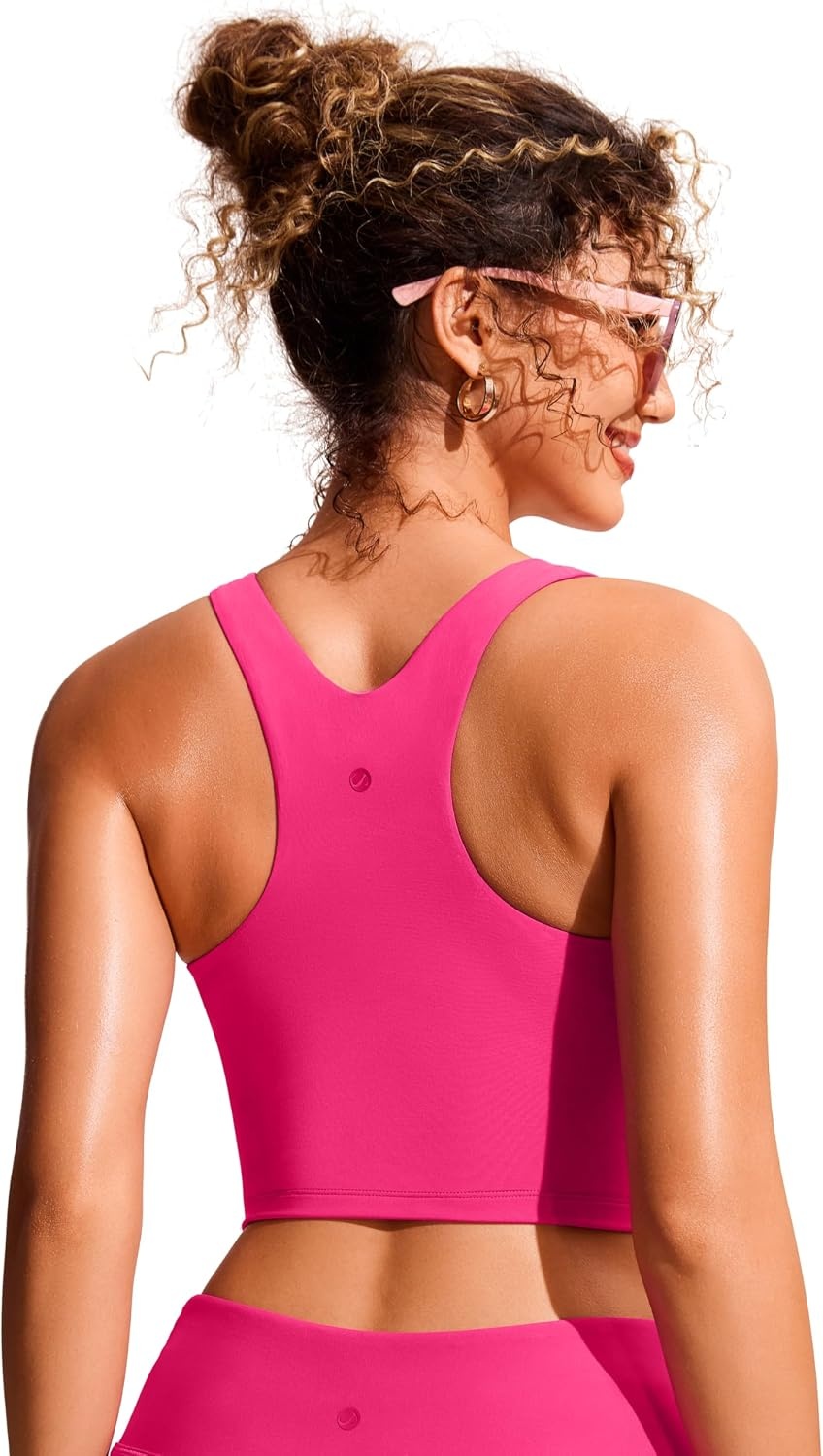 image:imageCRZ YOGA Racerback Bikini Tops for Women Padded High Neck Modest Swim Sports Bathing BraGranita Pink
