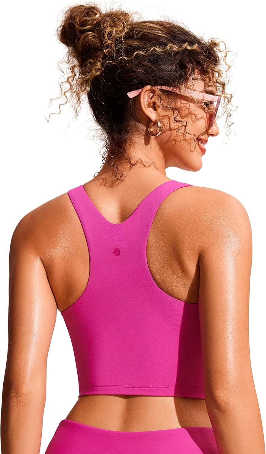 image:imageCRZ YOGA Racerback Bikini Tops for Women Padded High Neck Modest Swim Sports Bathing BraHibiscus Purple