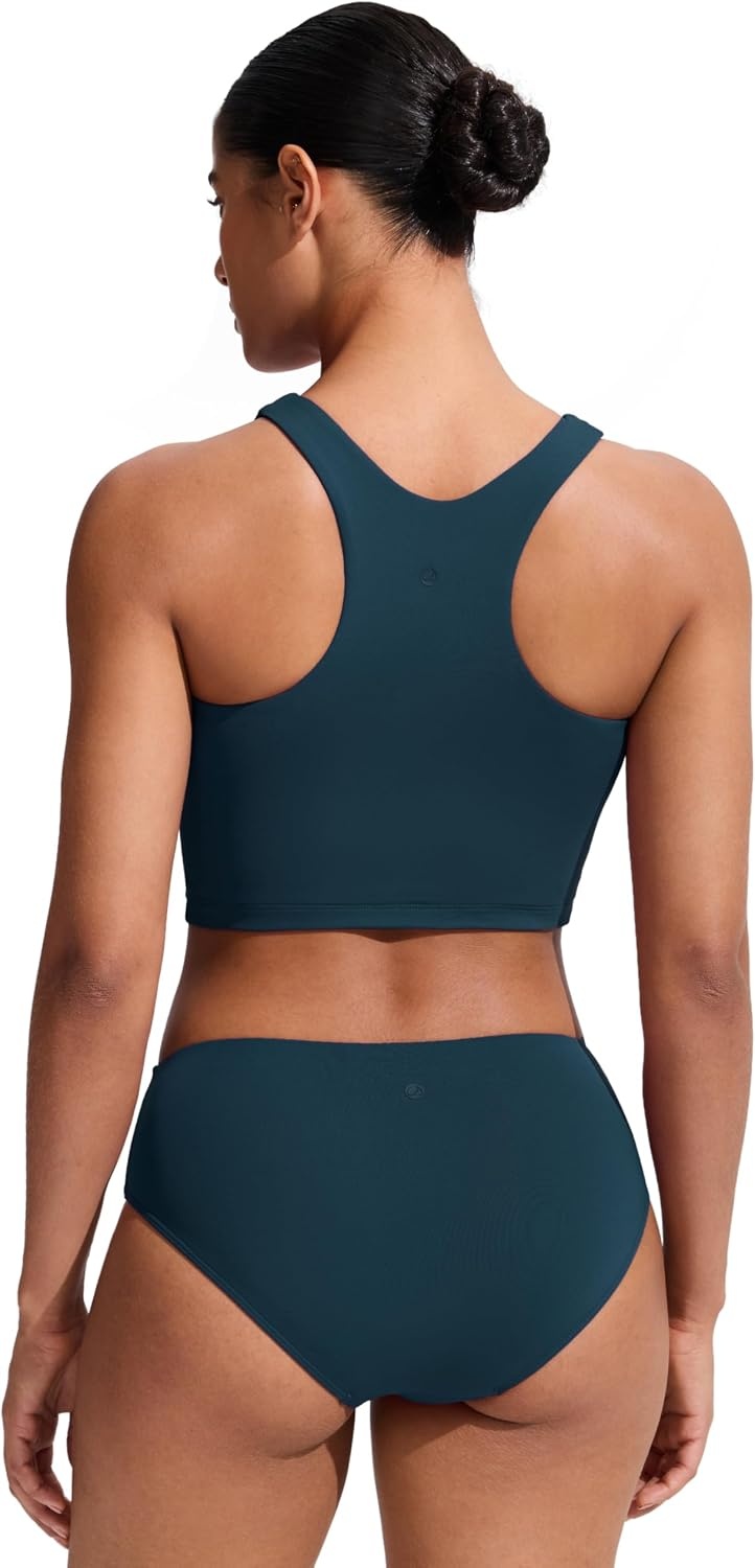 image:imageCRZ YOGA Racerback Bikini Tops for Women Padded High Neck Modest Swim Sports Bathing BraInsignia Blue