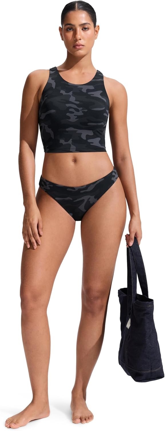 image:imageCRZ YOGA Racerback Bikini Tops for Women Padded High Neck Modest Swim Sports Bathing BraJungle Camouflage Gray