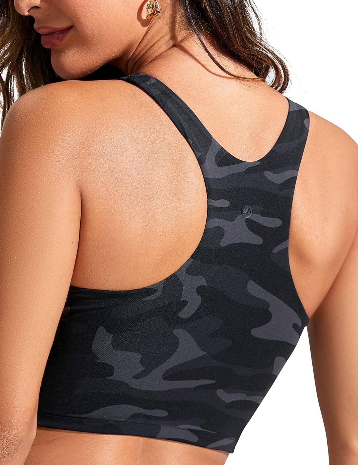 image:imageCRZ YOGA Racerback Bikini Tops for Women Padded High Neck Modest Swim Sports Bathing BraJungle Camouflage Gray