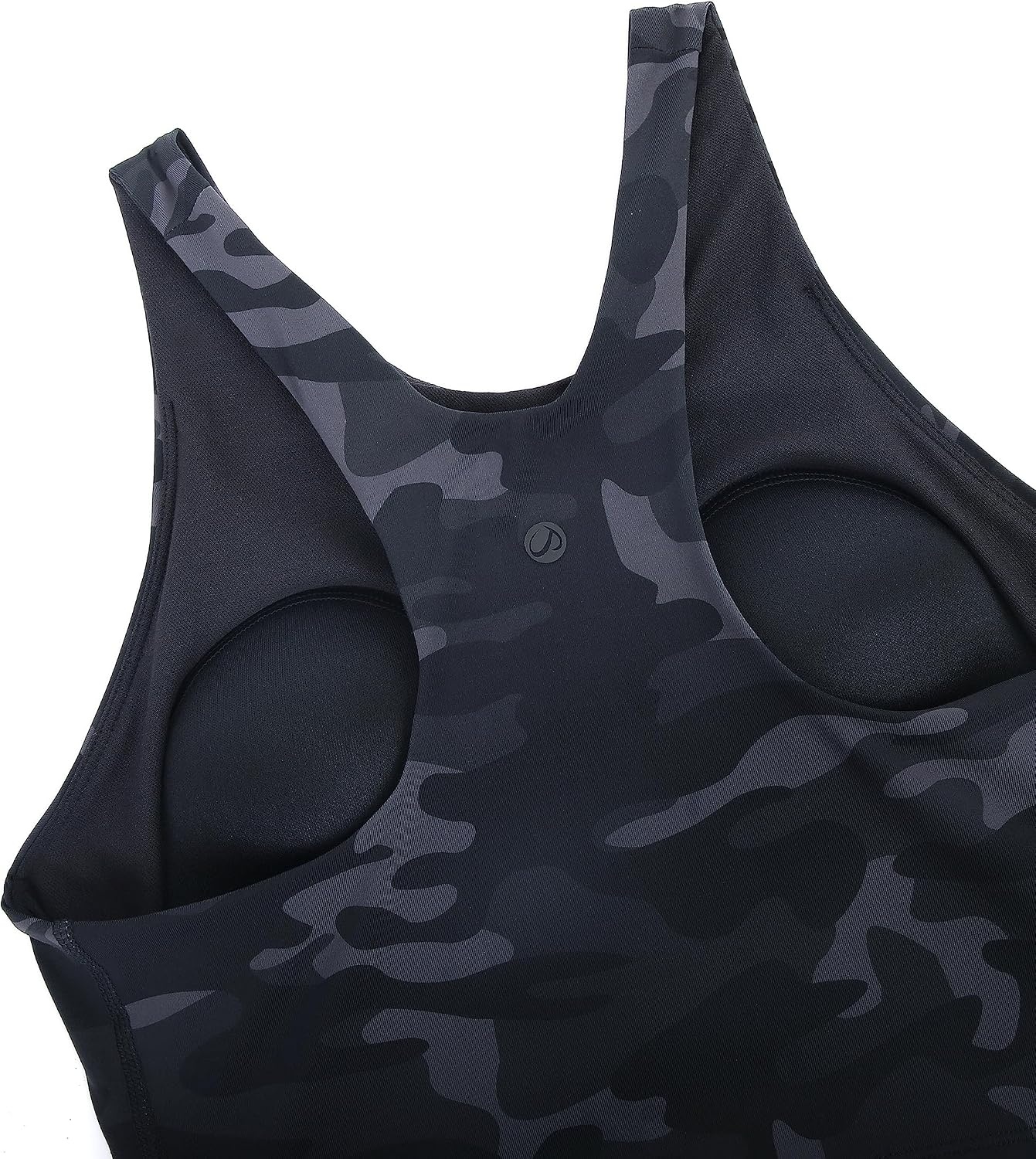 image:imageCRZ YOGA Racerback Bikini Tops for Women Padded High Neck Modest Swim Sports Bathing BraJungle Camouflage Gray