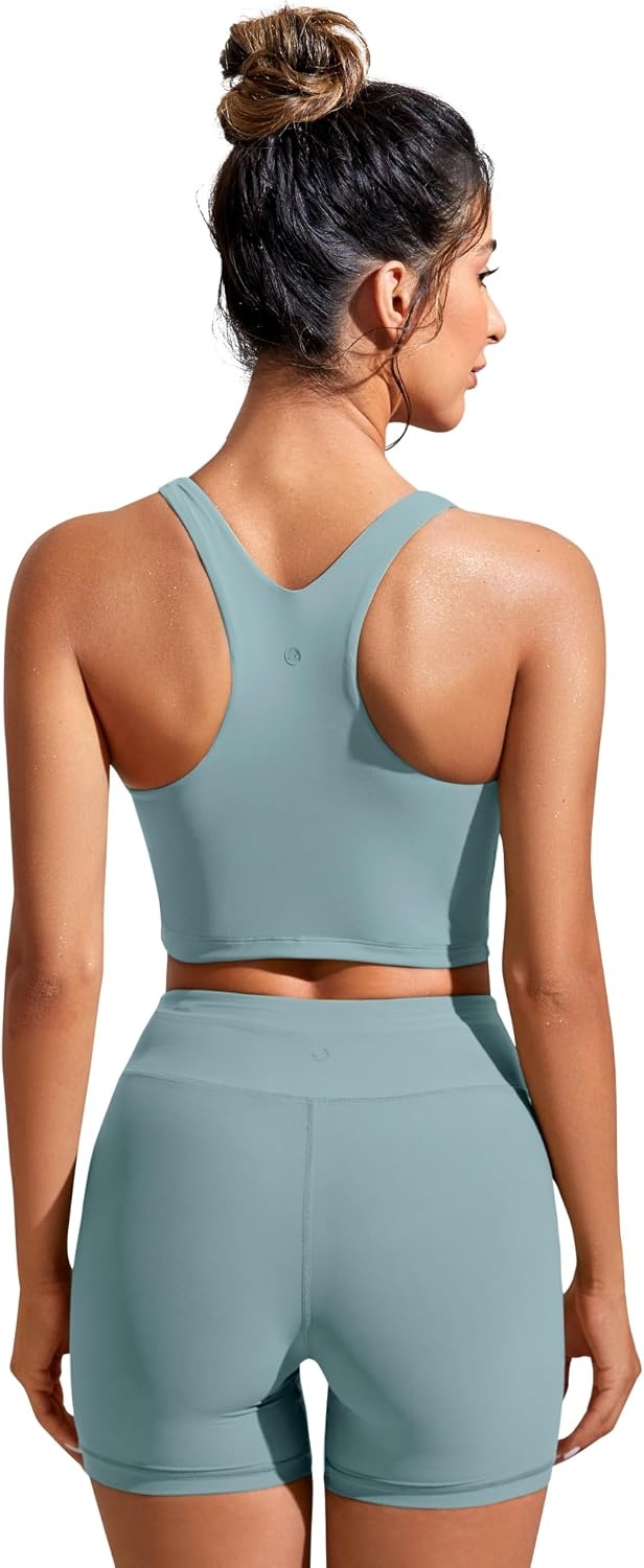 image:imageCRZ YOGA Racerback Bikini Tops for Women Padded High Neck Modest Swim Sports Bathing BraLight Grayish Blue