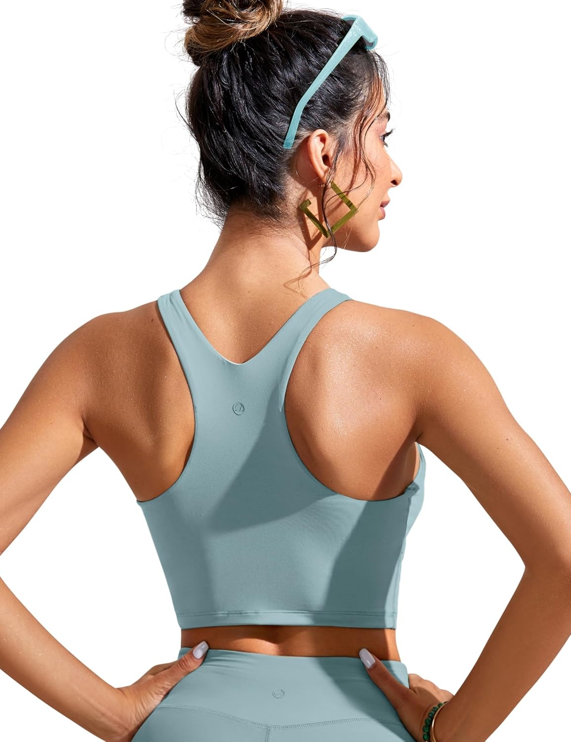 image:imageCRZ YOGA Racerback Bikini Tops for Women Padded High Neck Modest Swim Sports Bathing BraLight Grayish Blue