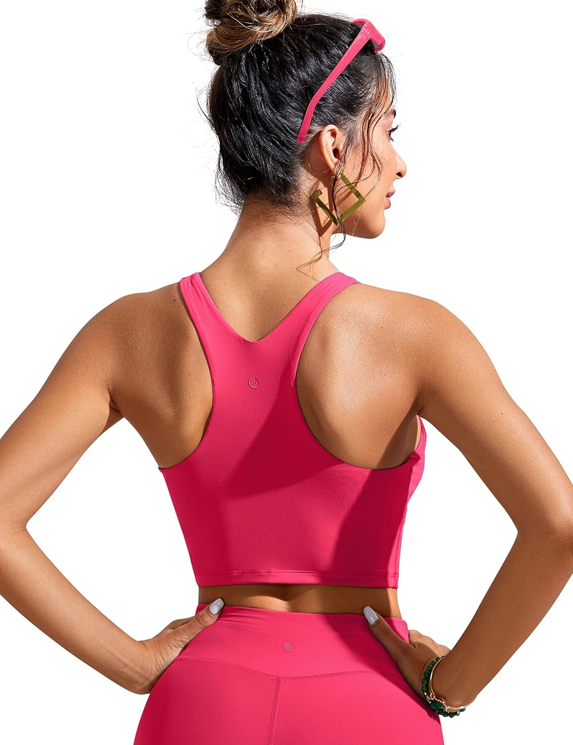 image:imageCRZ YOGA Racerback Bikini Tops for Women Padded High Neck Modest Swim Sports Bathing BraMagenta