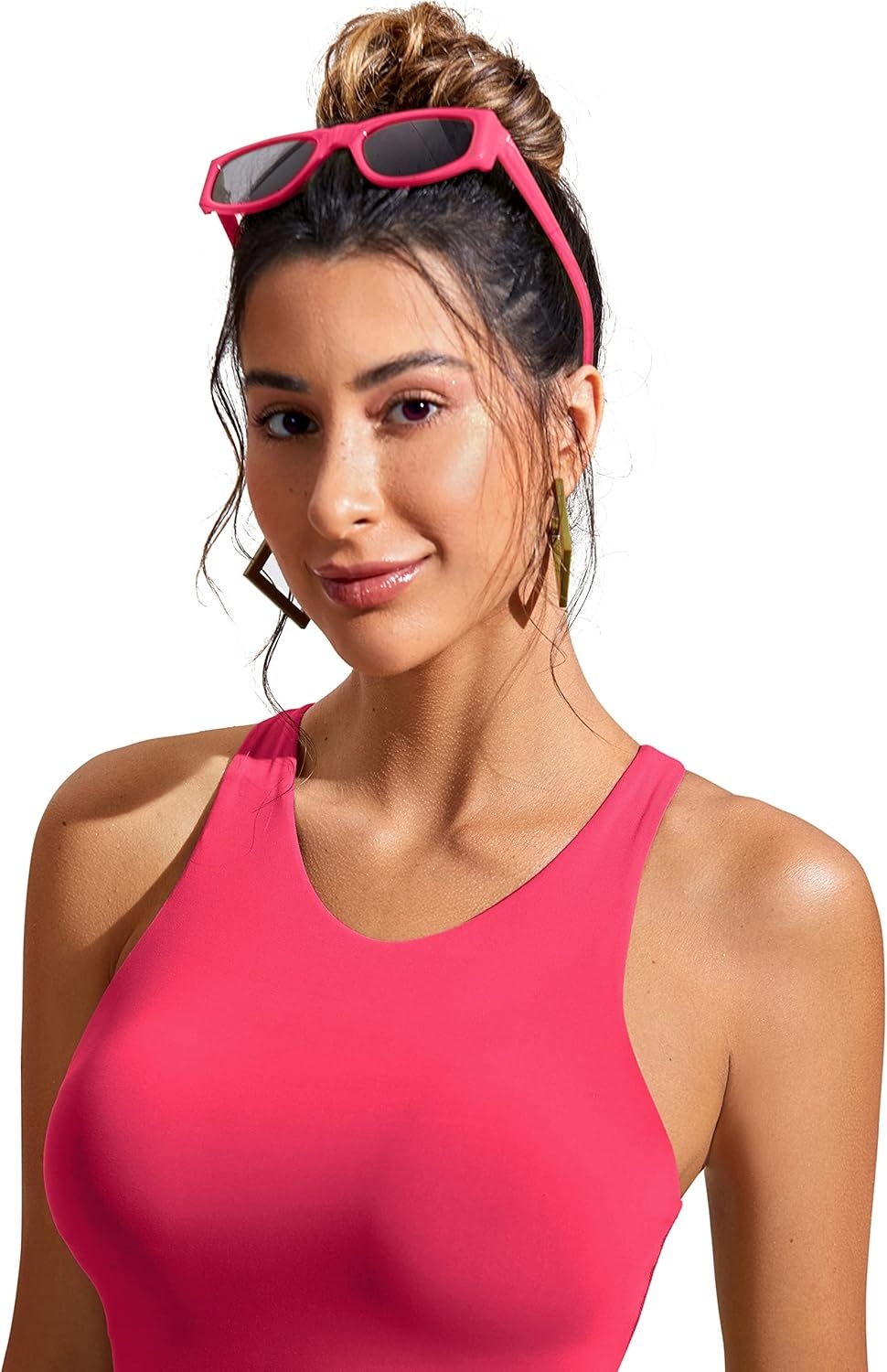 image:imageCRZ YOGA Racerback Bikini Tops for Women Padded High Neck Modest Swim Sports Bathing BraMagenta
