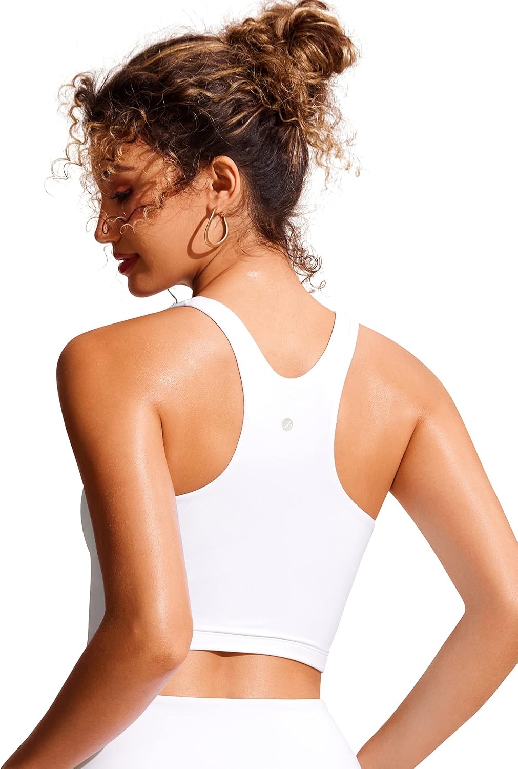 image:imageCRZ YOGA Racerback Bikini Tops for Women Padded High Neck Modest Swim Sports Bathing BraWhite