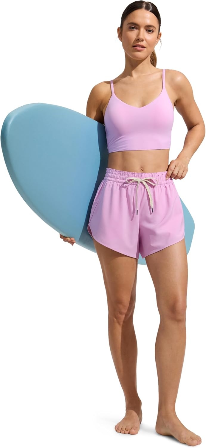 image:imageCRZ YOGA Relaxed Fit Dolphin Board Shorts for Women 35 High Waisted Swim Beach Bathing Trunks Bottoms with LinerVita Pink