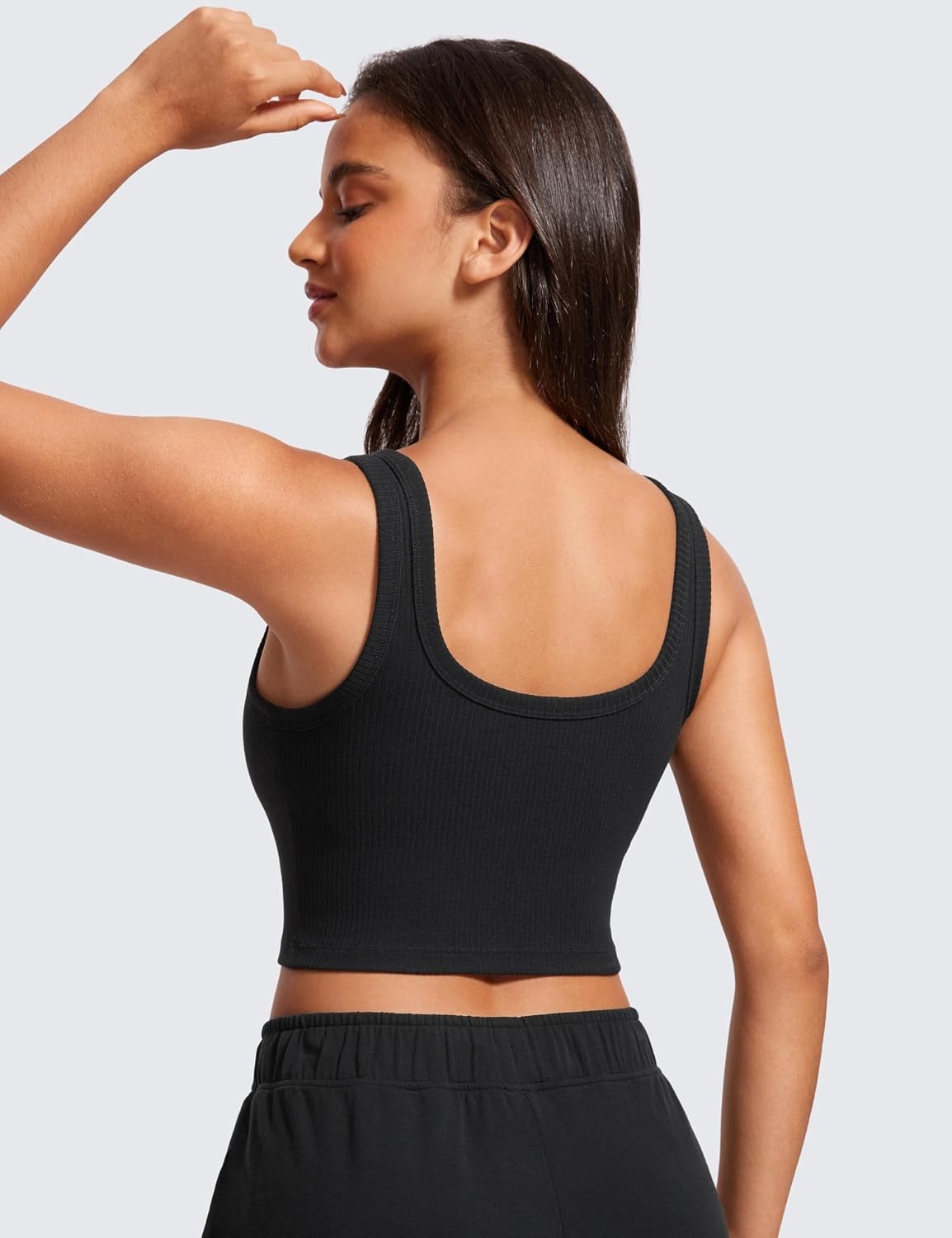 image:imageCRZ YOGA Ribbed Scoop Neck Crop Tank Tops for Women Padded Longline Sports Bras Yoga Workout CamiBlack
