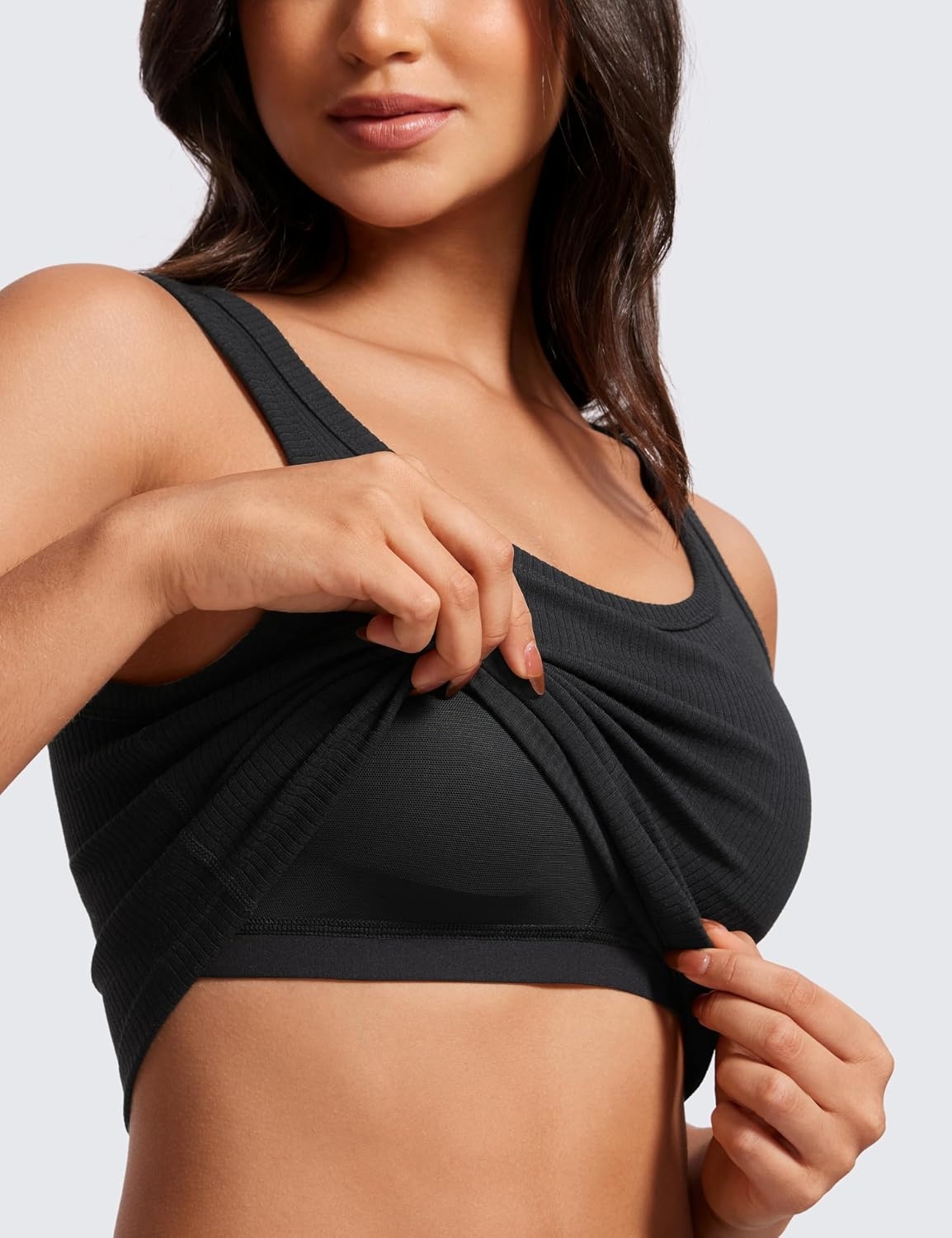 image:imageCRZ YOGA Ribbed Scoop Neck Crop Tank Tops for Women Padded Longline Sports Bras Yoga Workout CamiBlack