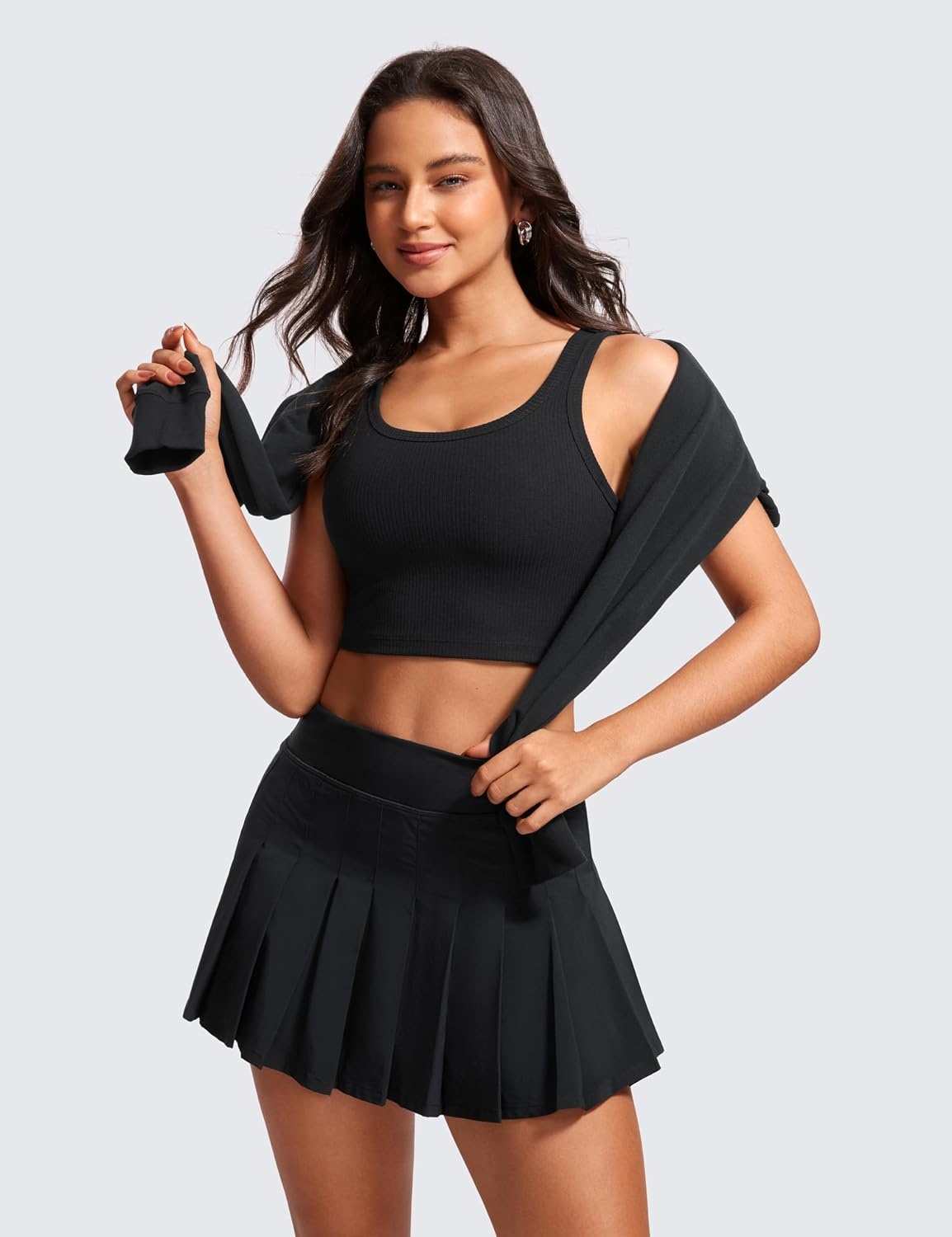 image:imageCRZ YOGA Ribbed Scoop Neck Crop Tank Tops for Women Padded Longline Sports Bras Yoga Workout CamiBlack