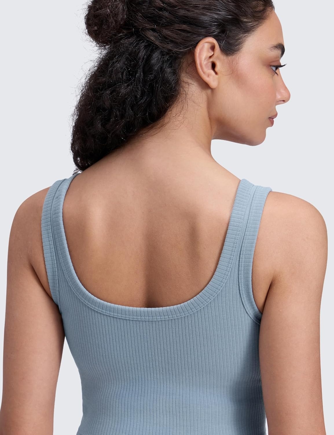 image:imageCRZ YOGA Ribbed Scoop Neck Crop Tank Tops for Women Padded Longline Sports Bras Yoga Workout CamiCambric Blue