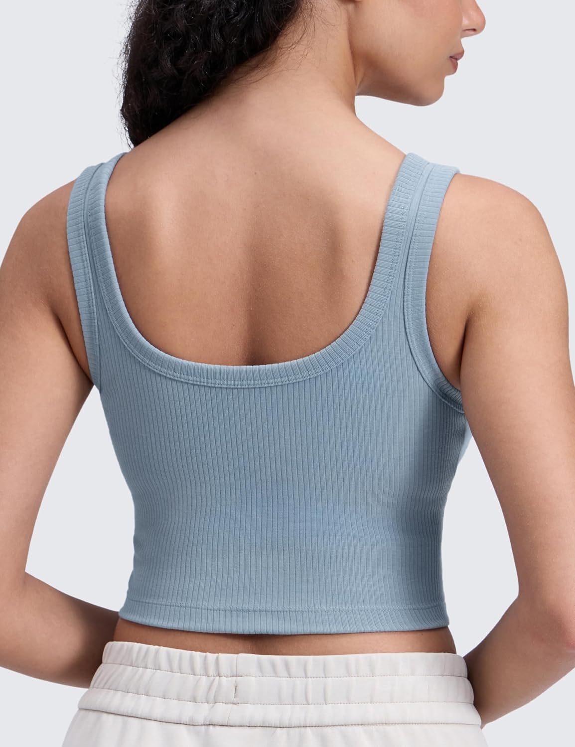image:imageCRZ YOGA Ribbed Scoop Neck Crop Tank Tops for Women Padded Longline Sports Bras Yoga Workout CamiCambric Blue