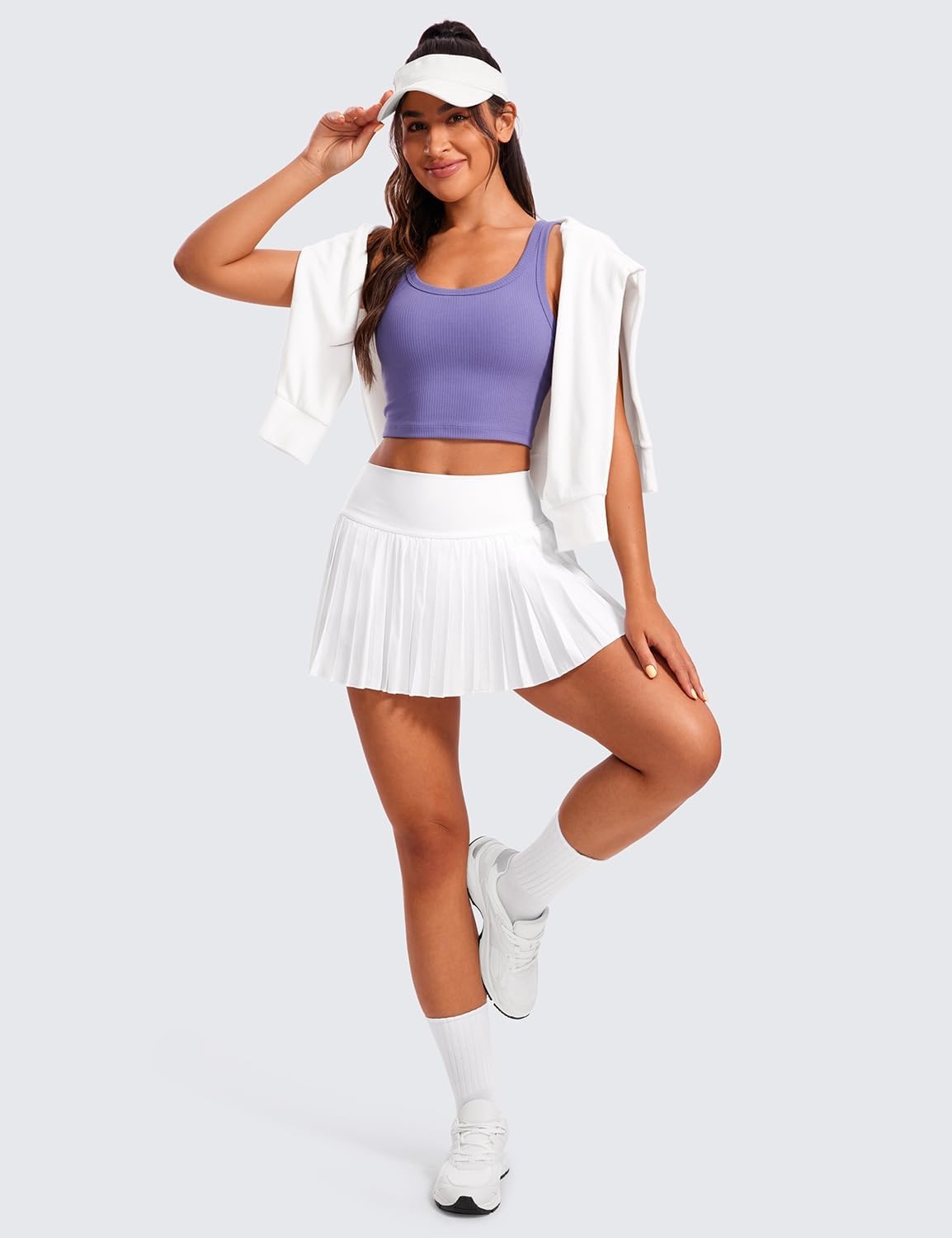 image:imageCRZ YOGA Ribbed Scoop Neck Crop Tank Tops for Women Padded Longline Sports Bras Yoga Workout CamiDark Lavender Purple