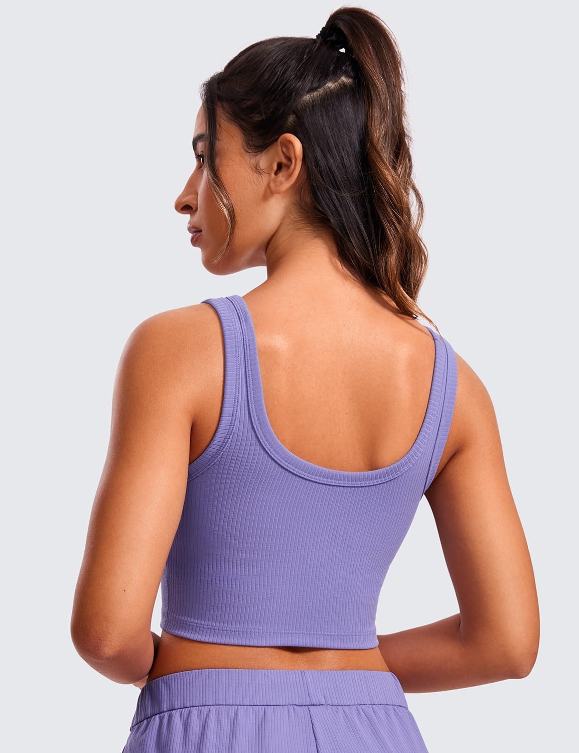image:imageCRZ YOGA Ribbed Scoop Neck Crop Tank Tops for Women Padded Longline Sports Bras Yoga Workout CamiDark Lavender Purple