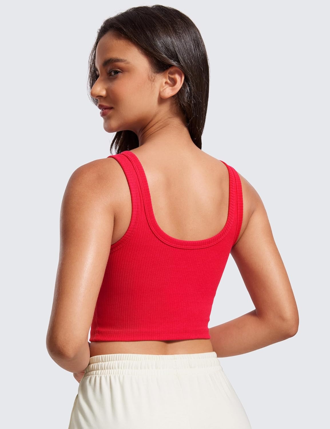 image:imageCRZ YOGA Ribbed Scoop Neck Crop Tank Tops for Women Padded Longline Sports Bras Yoga Workout CamiDeep Red