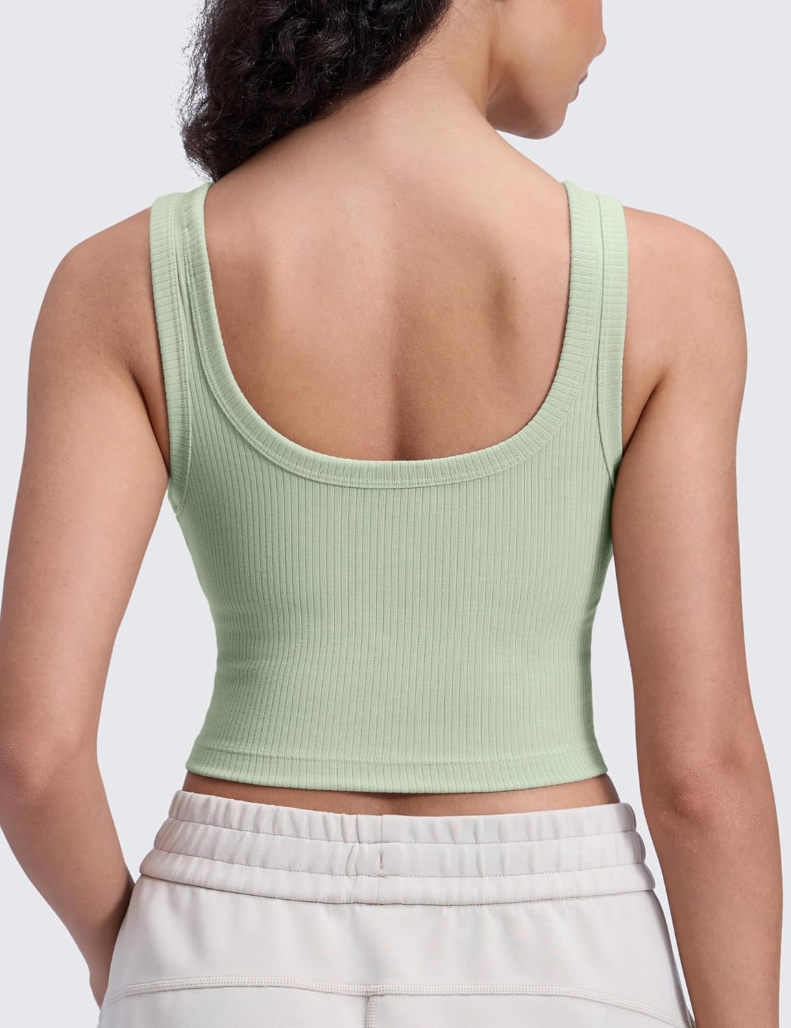image:imageCRZ YOGA Ribbed Scoop Neck Crop Tank Tops for Women Padded Longline Sports Bras Yoga Workout CamiFog Green