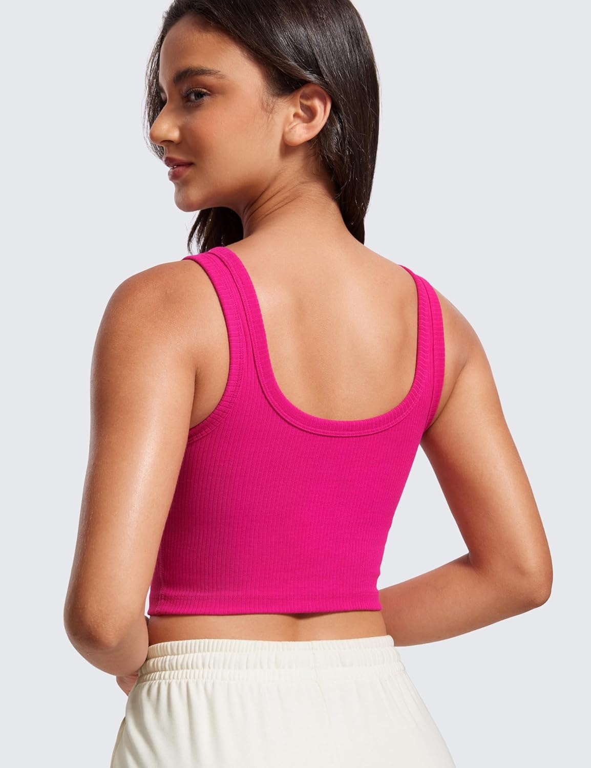image:imageCRZ YOGA Ribbed Scoop Neck Crop Tank Tops for Women Padded Longline Sports Bras Yoga Workout CamiGranita Pink