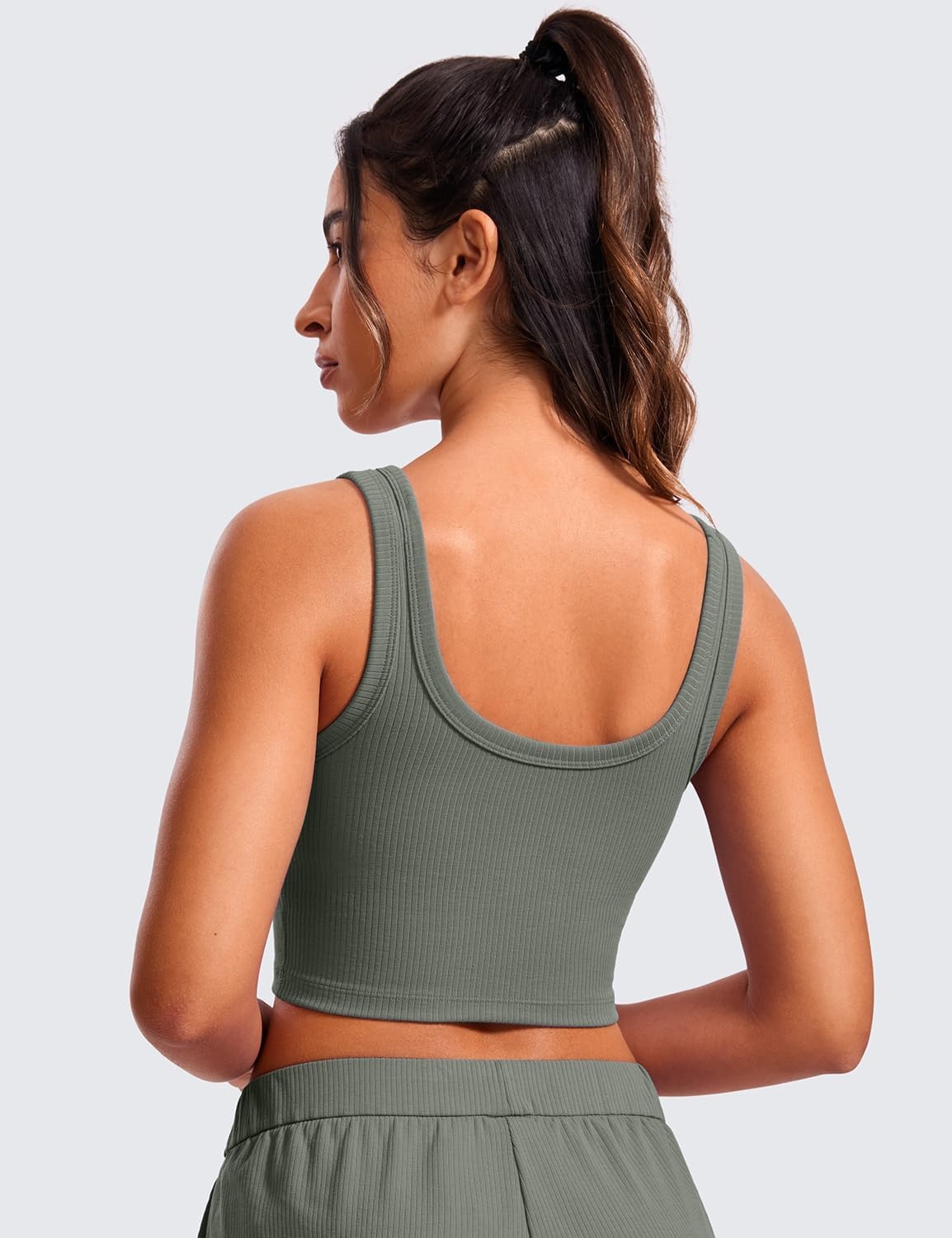image:imageCRZ YOGA Ribbed Scoop Neck Crop Tank Tops for Women Padded Longline Sports Bras Yoga Workout CamiGrey Sage