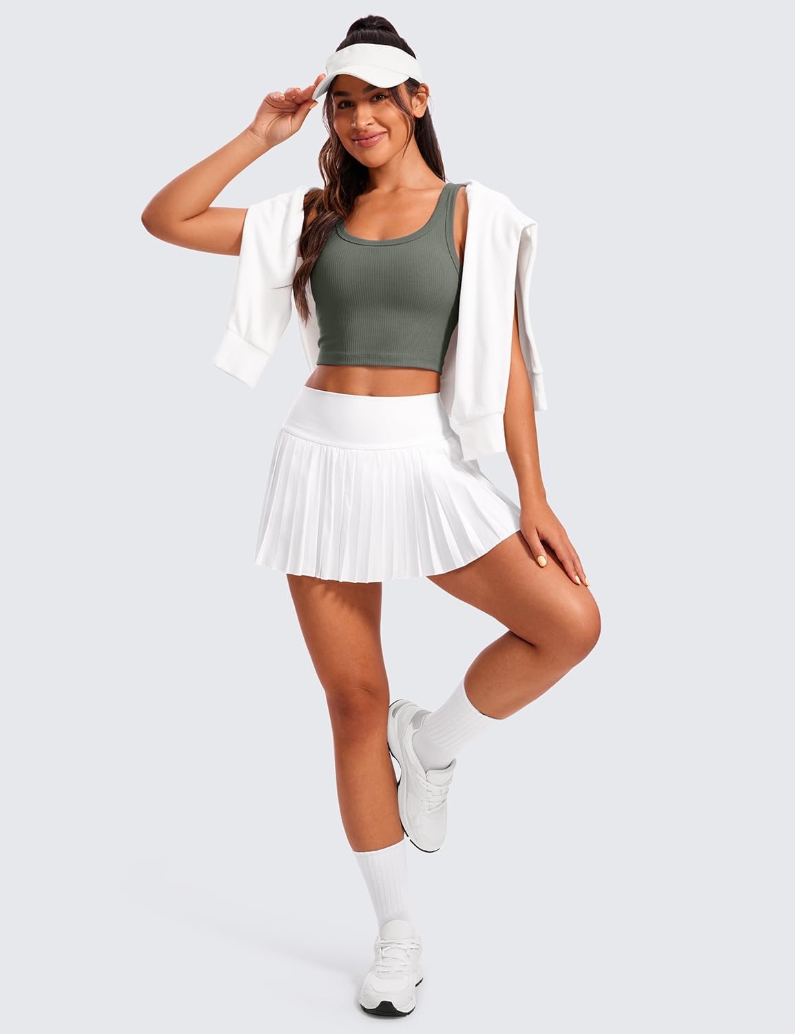 image:imageCRZ YOGA Ribbed Scoop Neck Crop Tank Tops for Women Padded Longline Sports Bras Yoga Workout CamiGrey Sage