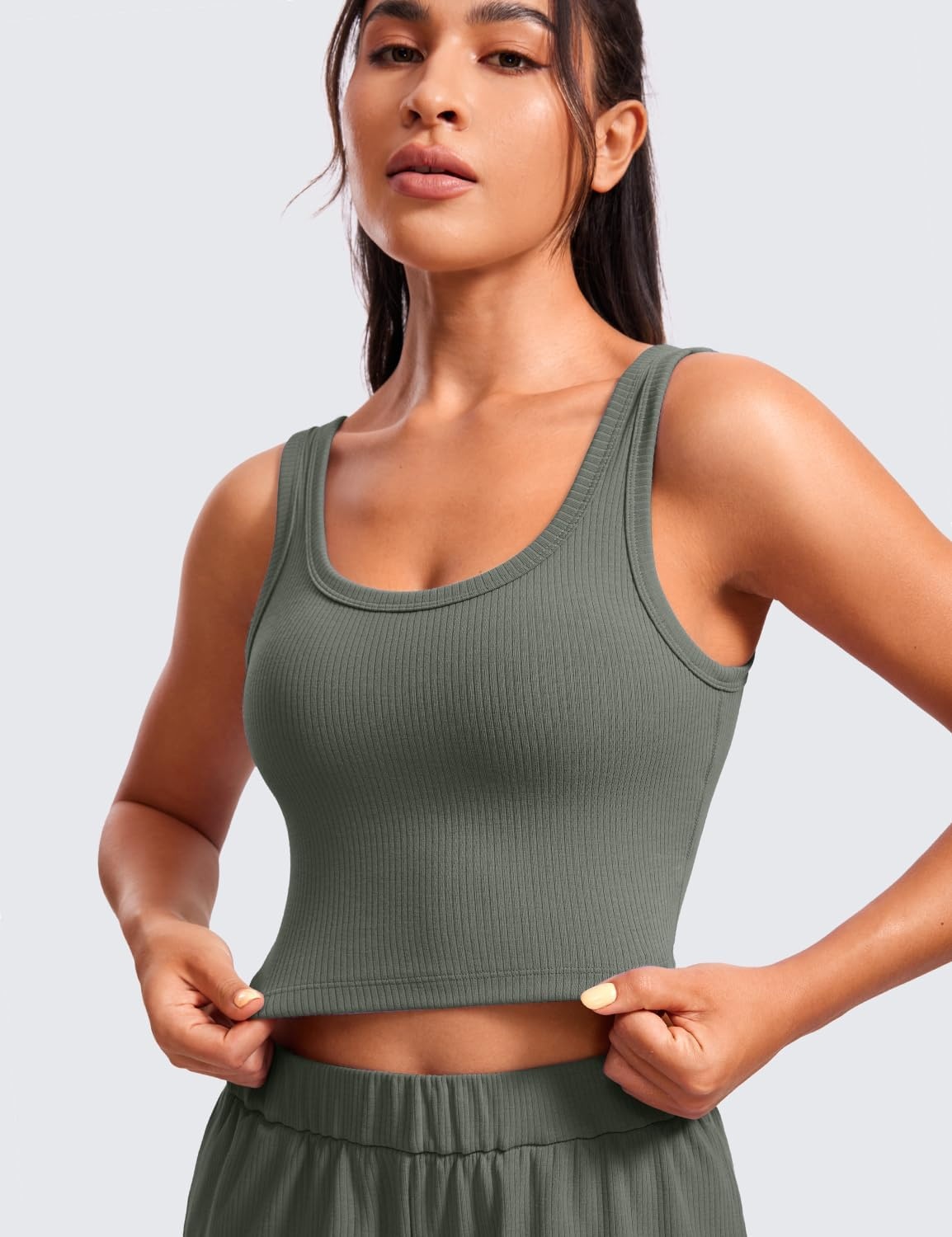image:imageCRZ YOGA Ribbed Scoop Neck Crop Tank Tops for Women Padded Longline Sports Bras Yoga Workout CamiGrey Sage