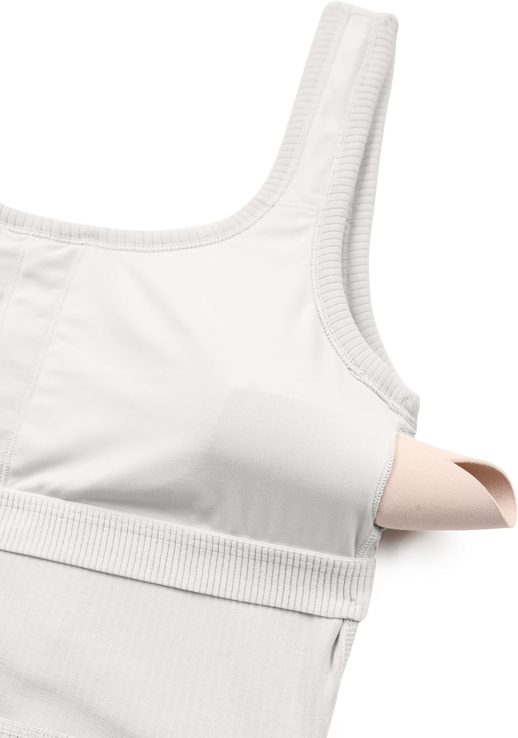 image:imageCRZ YOGA Ribbed Scoop Neck Crop Tank Tops for Women Padded Longline Sports Bras Yoga Workout CamiMilky White Bone
