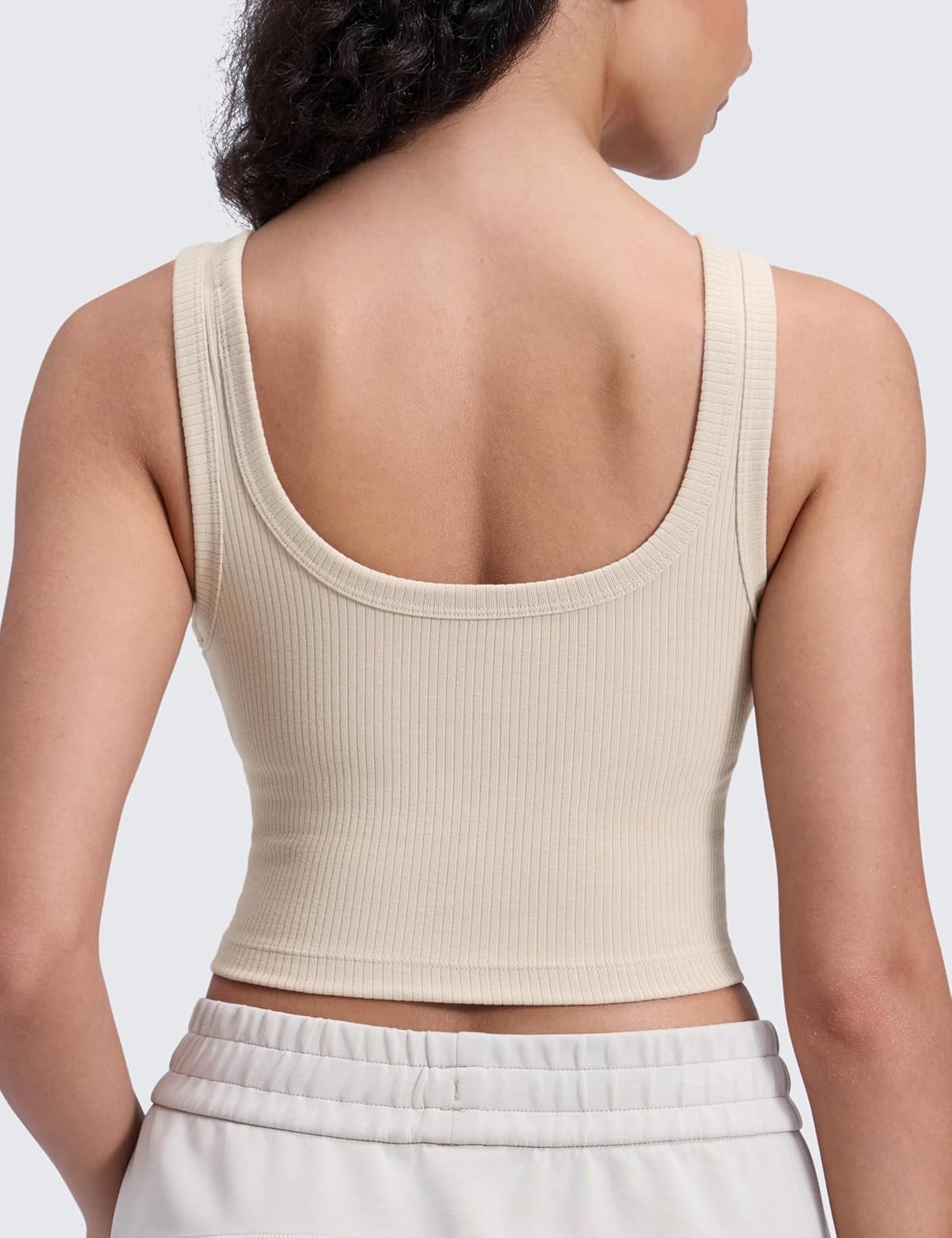 image:imageCRZ YOGA Ribbed Scoop Neck Crop Tank Tops for Women Padded Longline Sports Bras Yoga Workout CamiMojave Tan