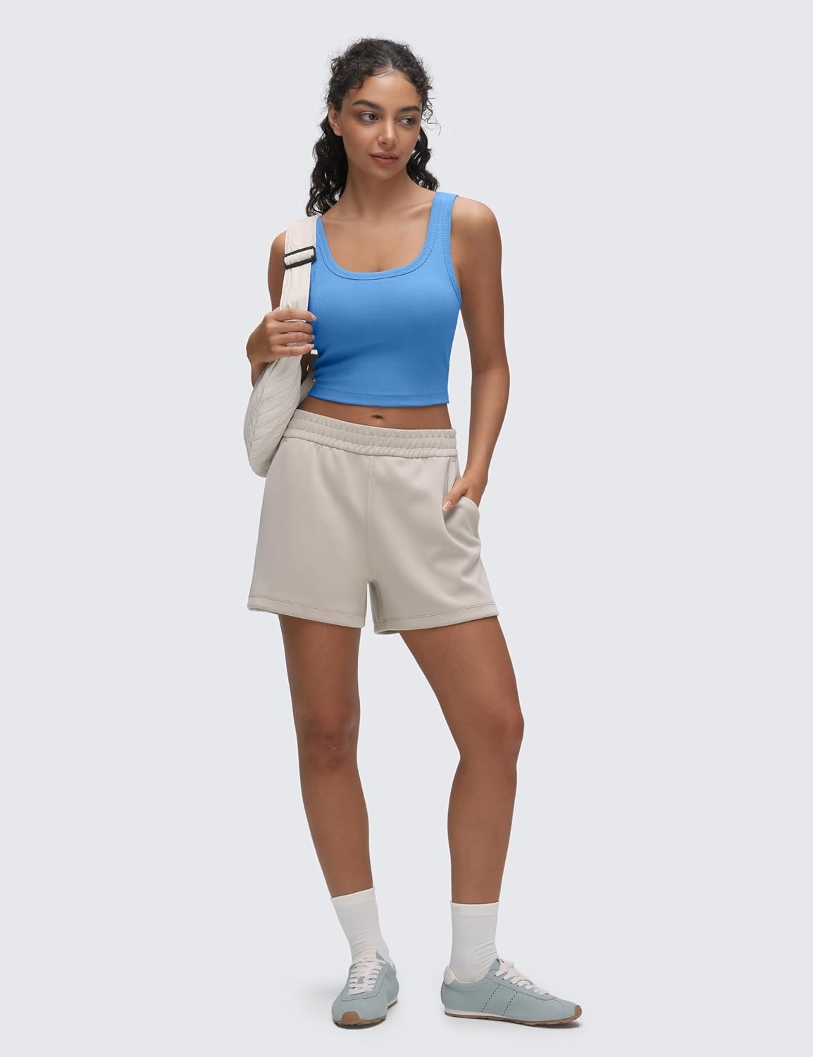 image:imageCRZ YOGA Ribbed Scoop Neck Crop Tank Tops for Women Padded Longline Sports Bras Yoga Workout CamiParty Blue