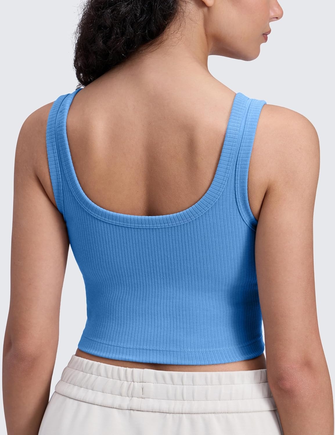 image:imageCRZ YOGA Ribbed Scoop Neck Crop Tank Tops for Women Padded Longline Sports Bras Yoga Workout CamiParty Blue