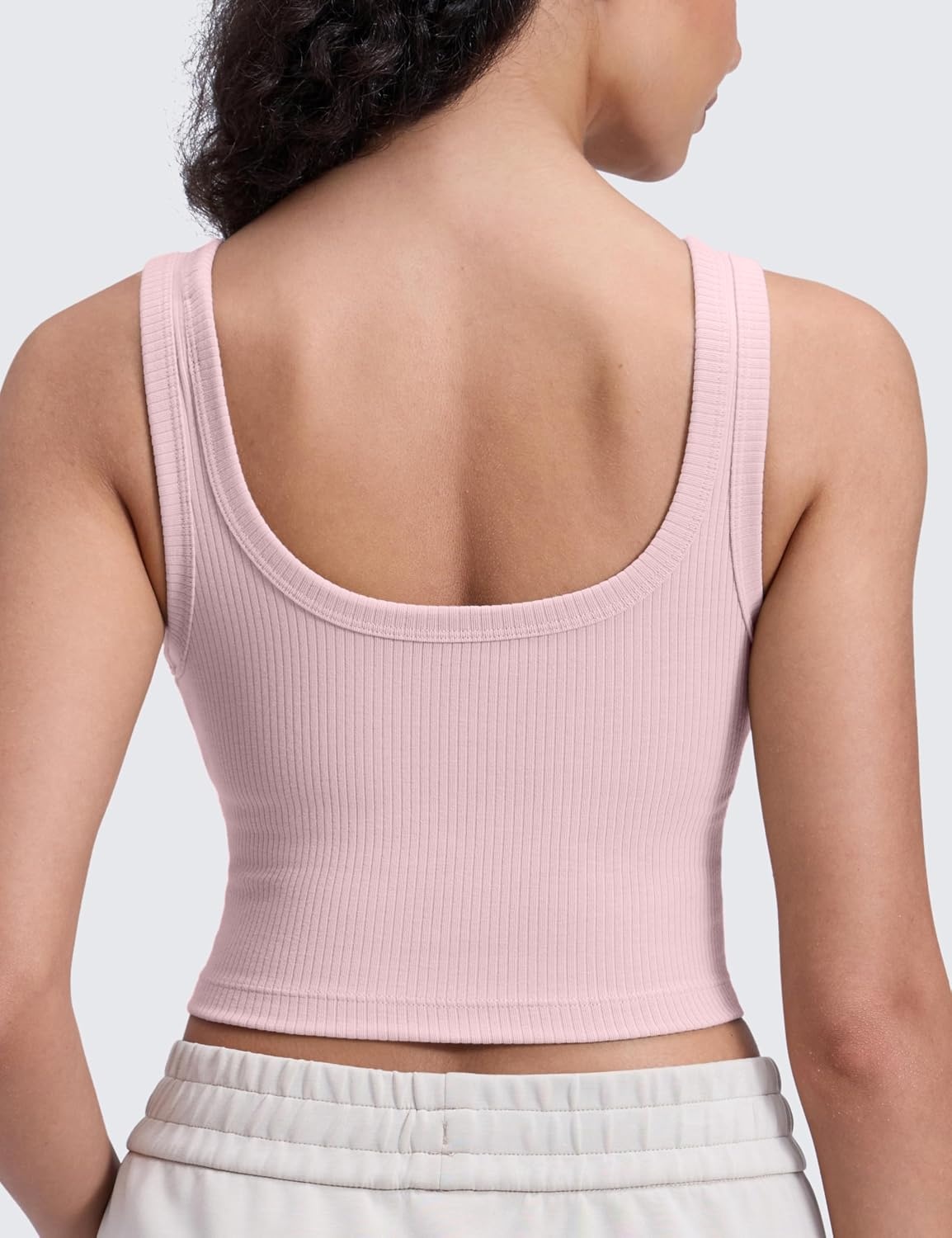 image:imageCRZ YOGA Ribbed Scoop Neck Crop Tank Tops for Women Padded Longline Sports Bras Yoga Workout CamiPink Haze
