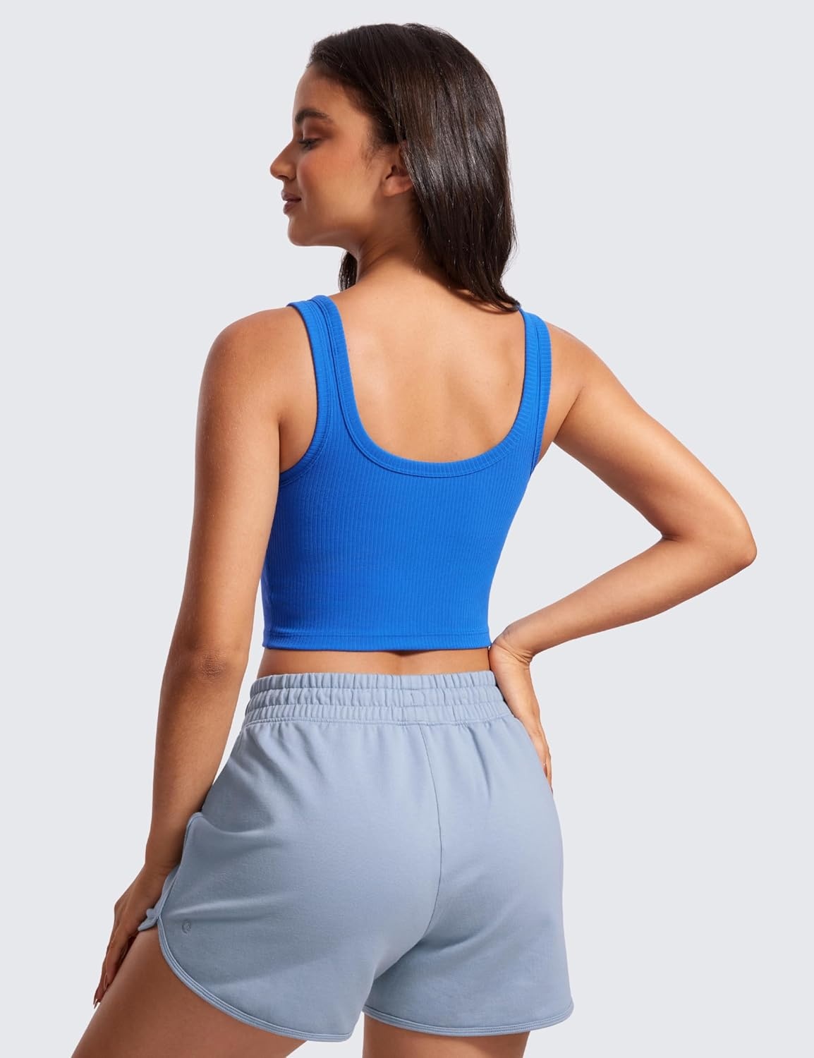 image:imageCRZ YOGA Ribbed Scoop Neck Crop Tank Tops for Women Padded Longline Sports Bras Yoga Workout CamiSparkle Blue