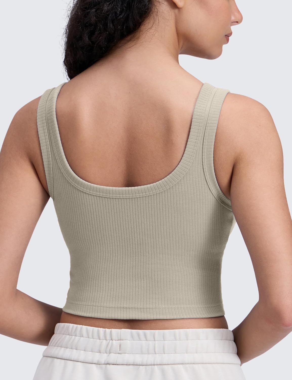 image:imageCRZ YOGA Ribbed Scoop Neck Crop Tank Tops for Women Padded Longline Sports Bras Yoga Workout CamiWarm Ash Grey