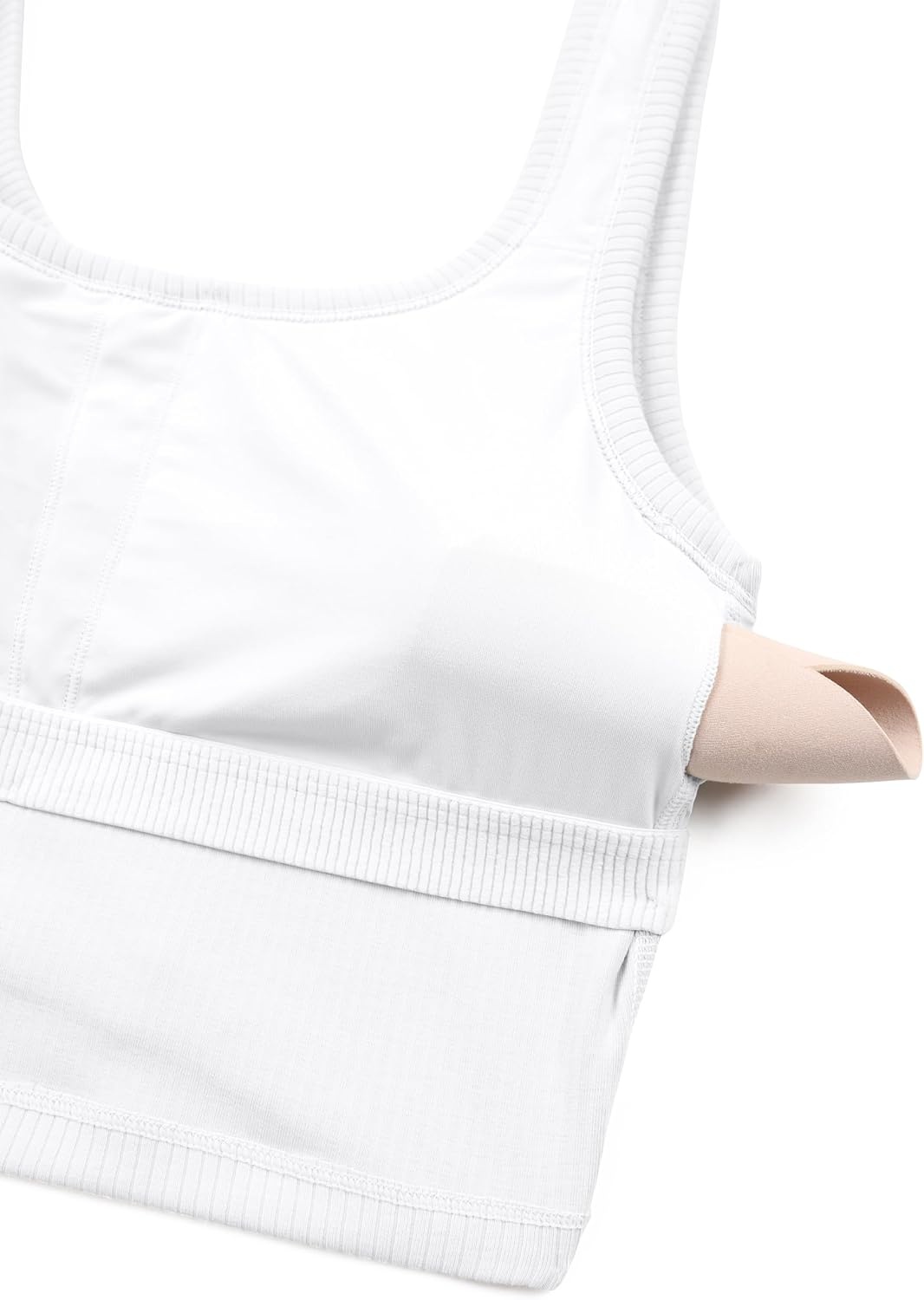 image:imageCRZ YOGA Ribbed Scoop Neck Crop Tank Tops for Women Padded Longline Sports Bras Yoga Workout CamiWhite