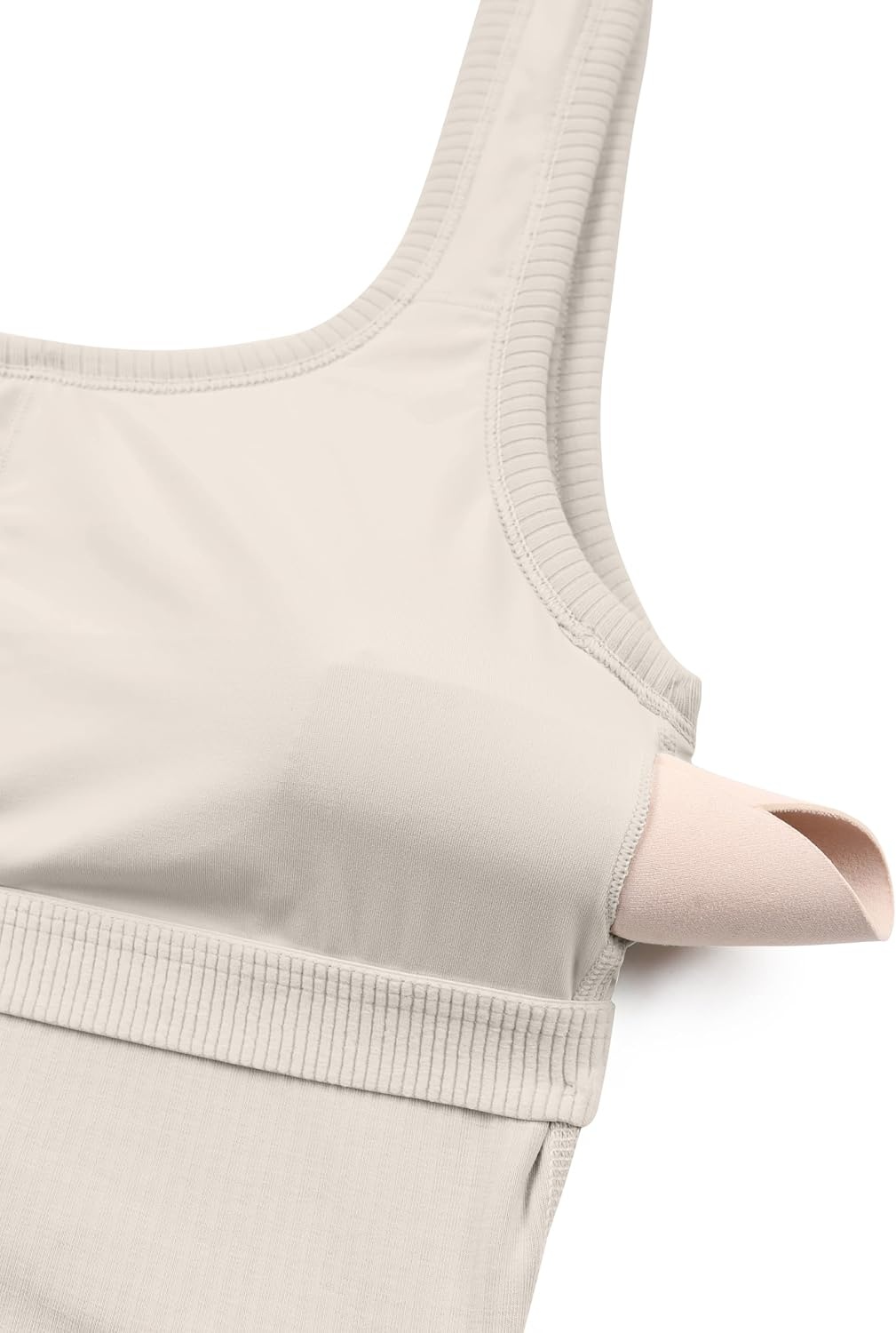 image:imageCRZ YOGA Ribbed Scoop Neck Crop Tank Tops for Women Padded Longline Sports Bras Yoga Workout CamiWhite Apricot