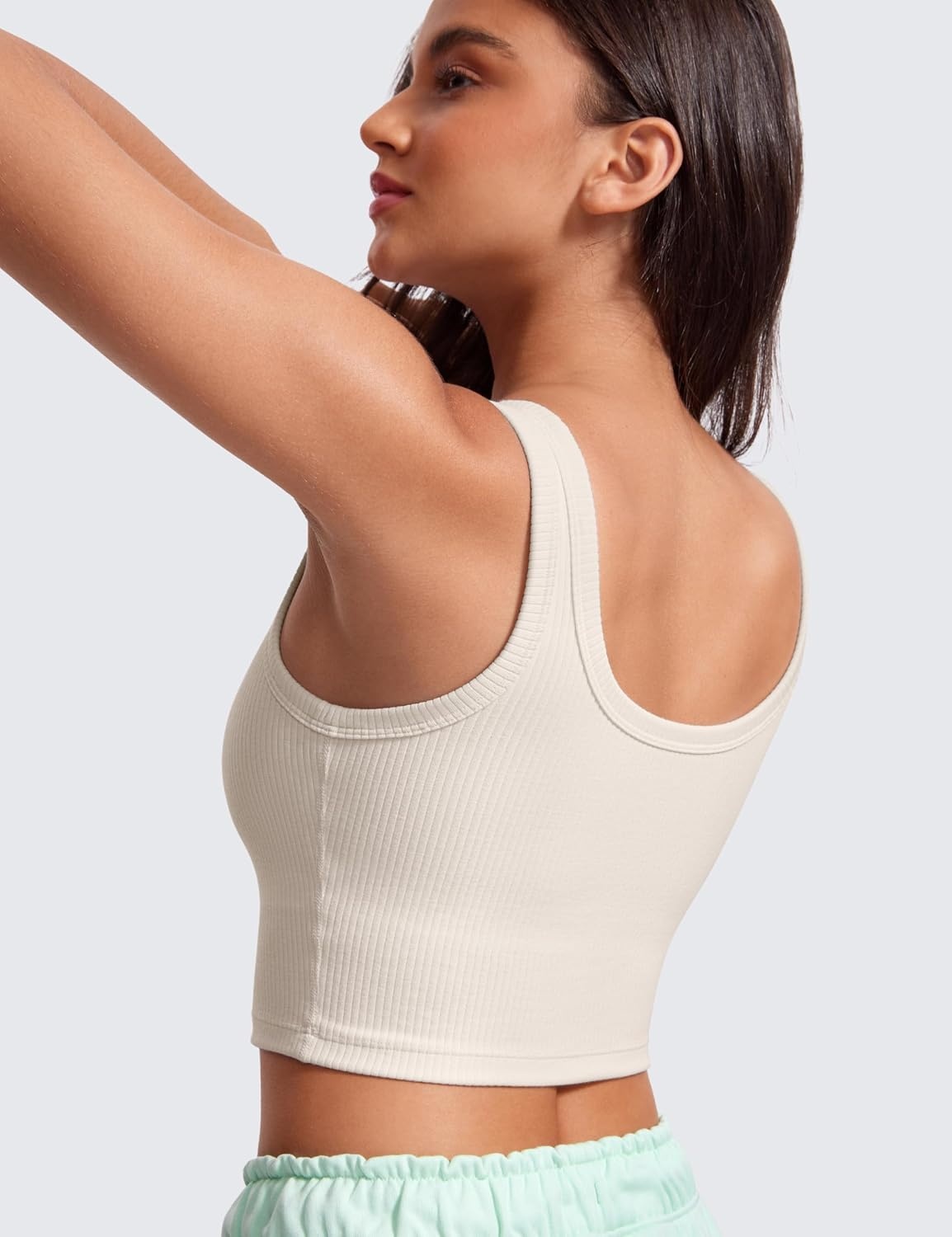 image:imageCRZ YOGA Ribbed Scoop Neck Crop Tank Tops for Women Padded Longline Sports Bras Yoga Workout CamiWhite Apricot