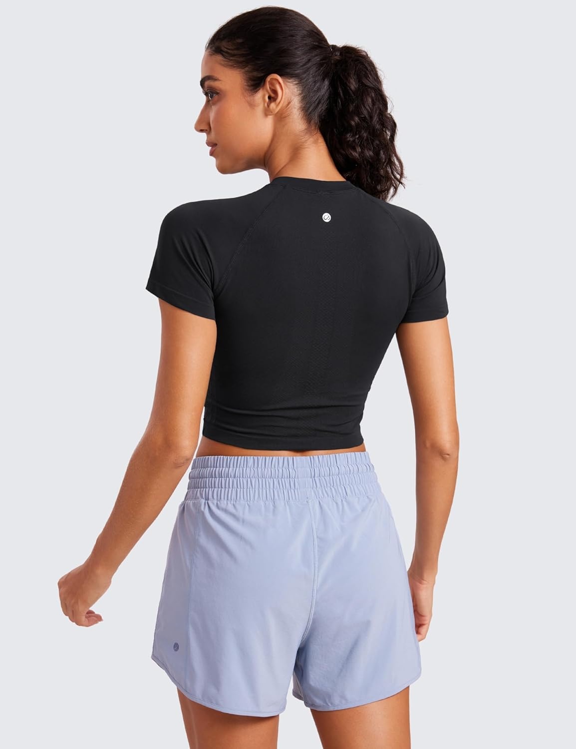 image:imageCRZ YOGA Seamless Crop Workout Tops for Women Athletic Running Gym Yoga Short Sleeve Shirts BasicBlack