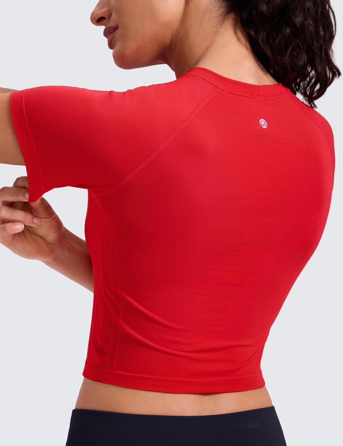 image:imageCRZ YOGA Seamless Crop Workout Tops for Women Athletic Running Gym Yoga Short Sleeve Shirts BasicDeep Red