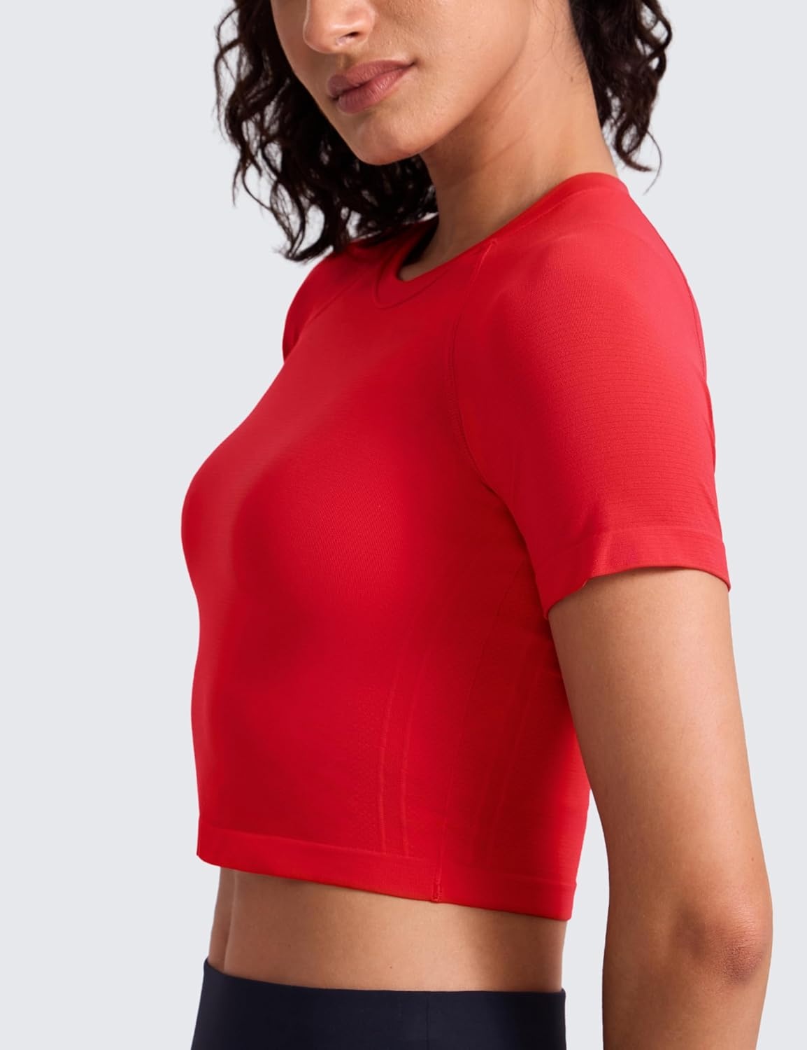image:imageCRZ YOGA Seamless Crop Workout Tops for Women Athletic Running Gym Yoga Short Sleeve Shirts BasicDeep Red