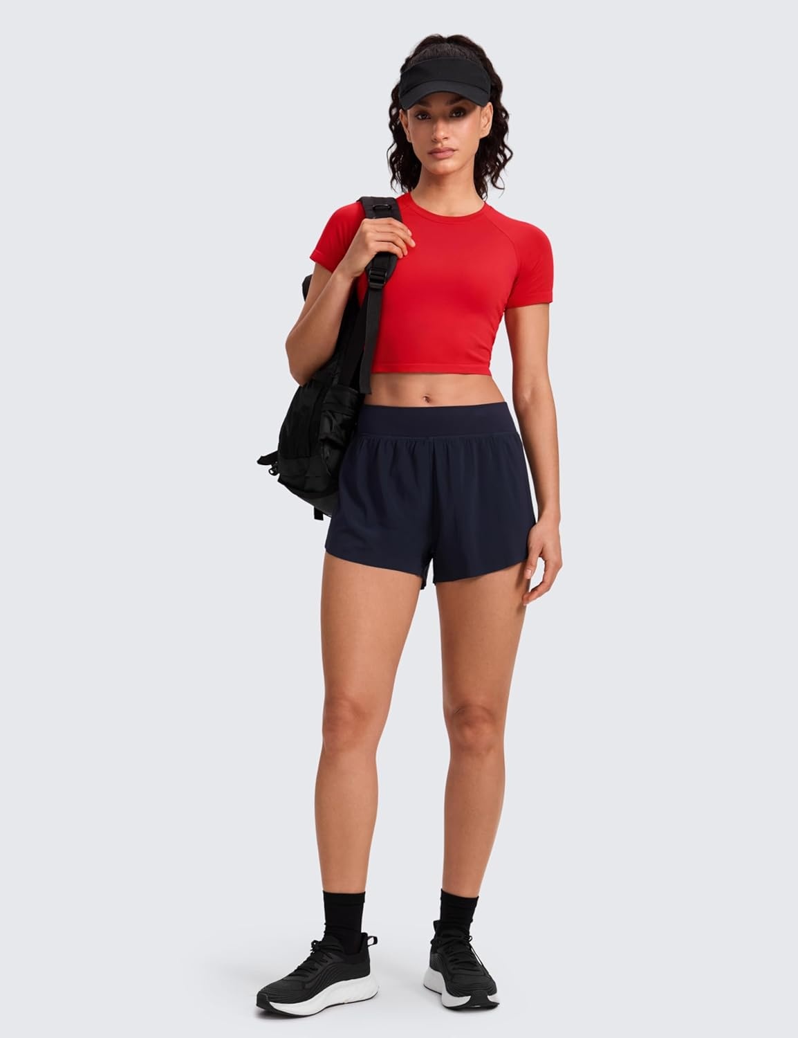 image:imageCRZ YOGA Seamless Crop Workout Tops for Women Athletic Running Gym Yoga Short Sleeve Shirts BasicDeep Red